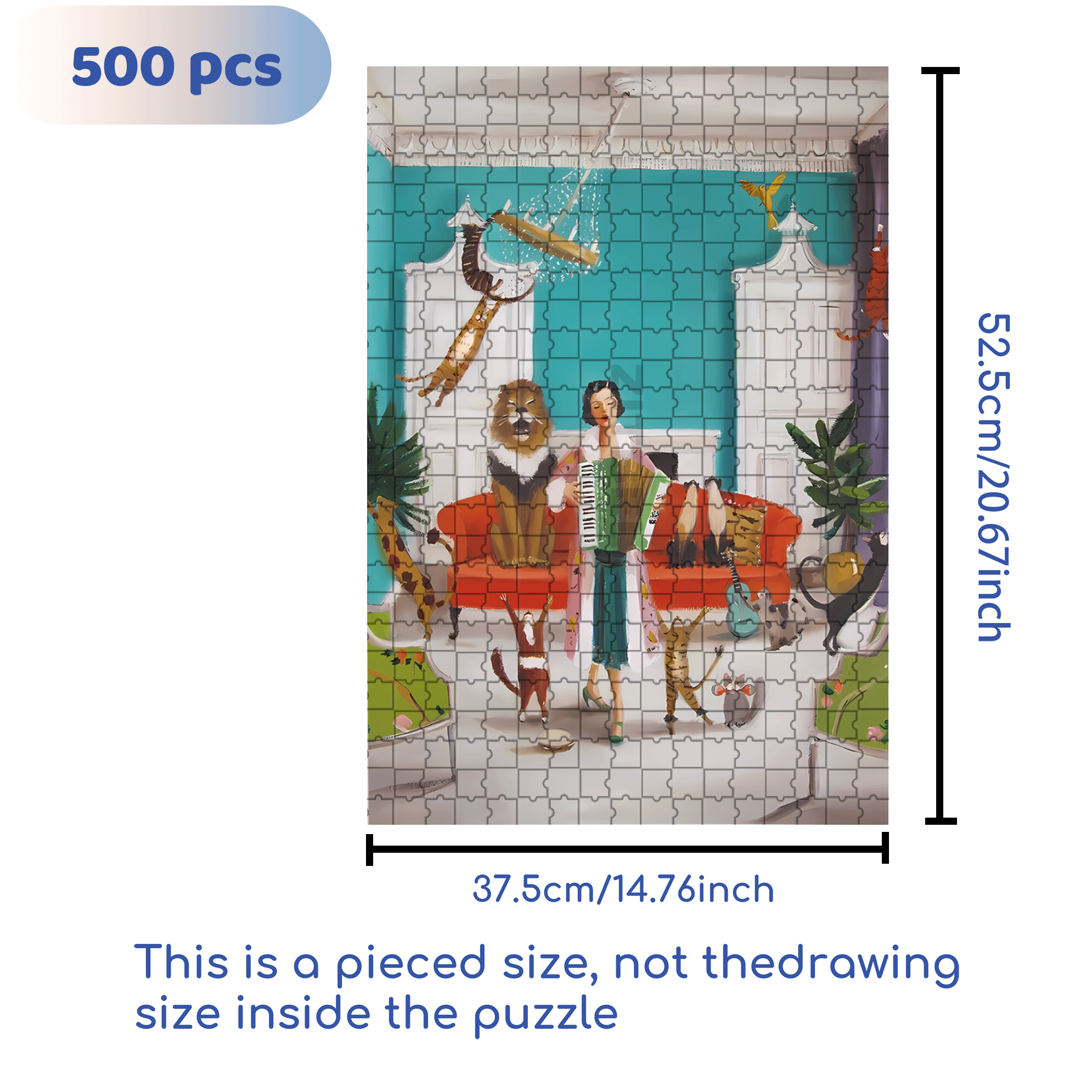 Swinging Cat 500pcs/1000pcs Jigsaw Puzzle, Scratch-Resistant, Interactive Family Game & Brain-Boosting DIY Decor, Perfect for Halloween, Christmas & New Year Gifts, Family Puzzle Game