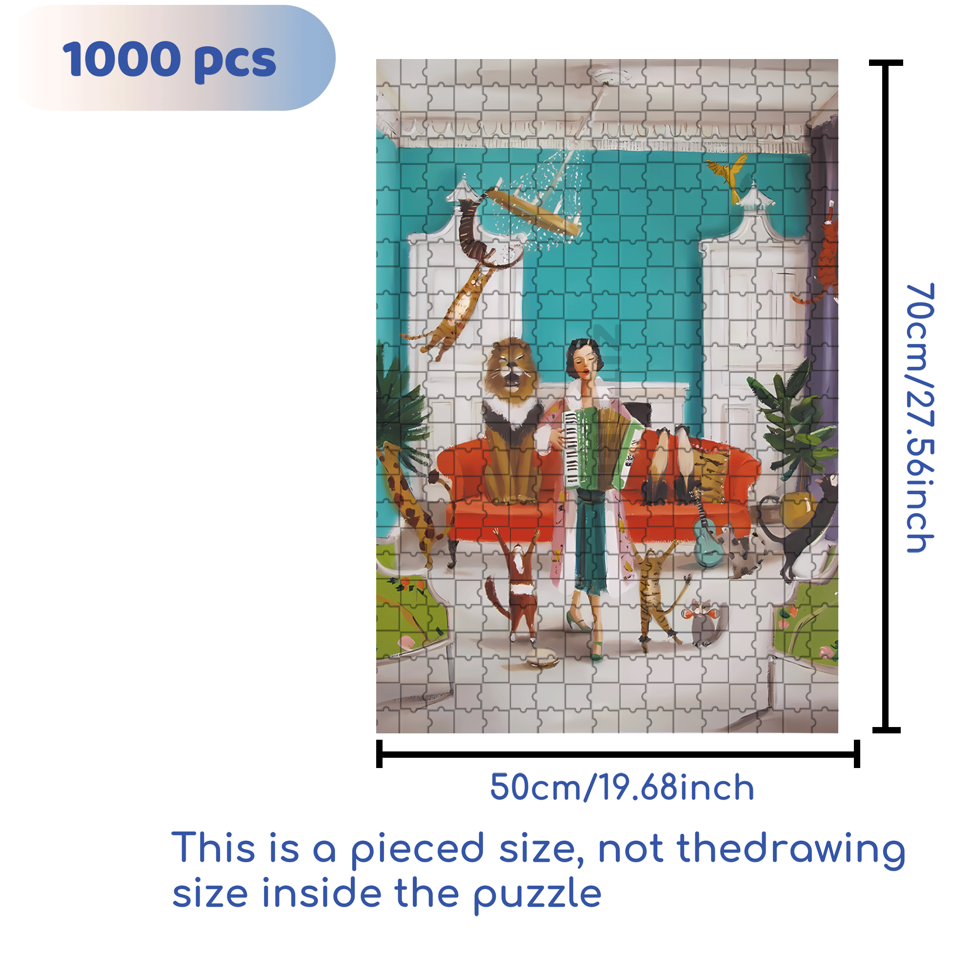 Swinging Cat 500pcs/1000pcs Jigsaw Puzzle, Scratch-Resistant, Interactive Family Game & Brain-Boosting DIY Decor, Perfect for Halloween, Christmas & New Year Gifts, Family Puzzle Game