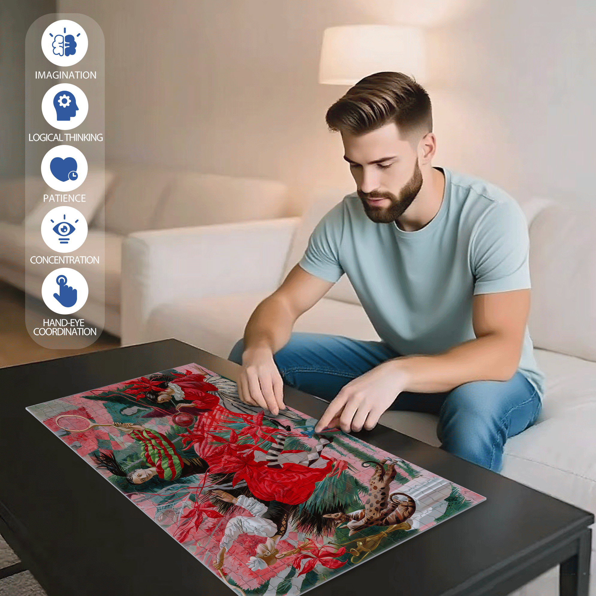 Badminton 500pcs/1000pcs Jigsaw Puzzle, Scratch-Resistant, Interactive Family Game & Brain-Boosting DIY Decor, Perfect for Halloween, Christmas & New Year Gifts, Family Puzzle Game