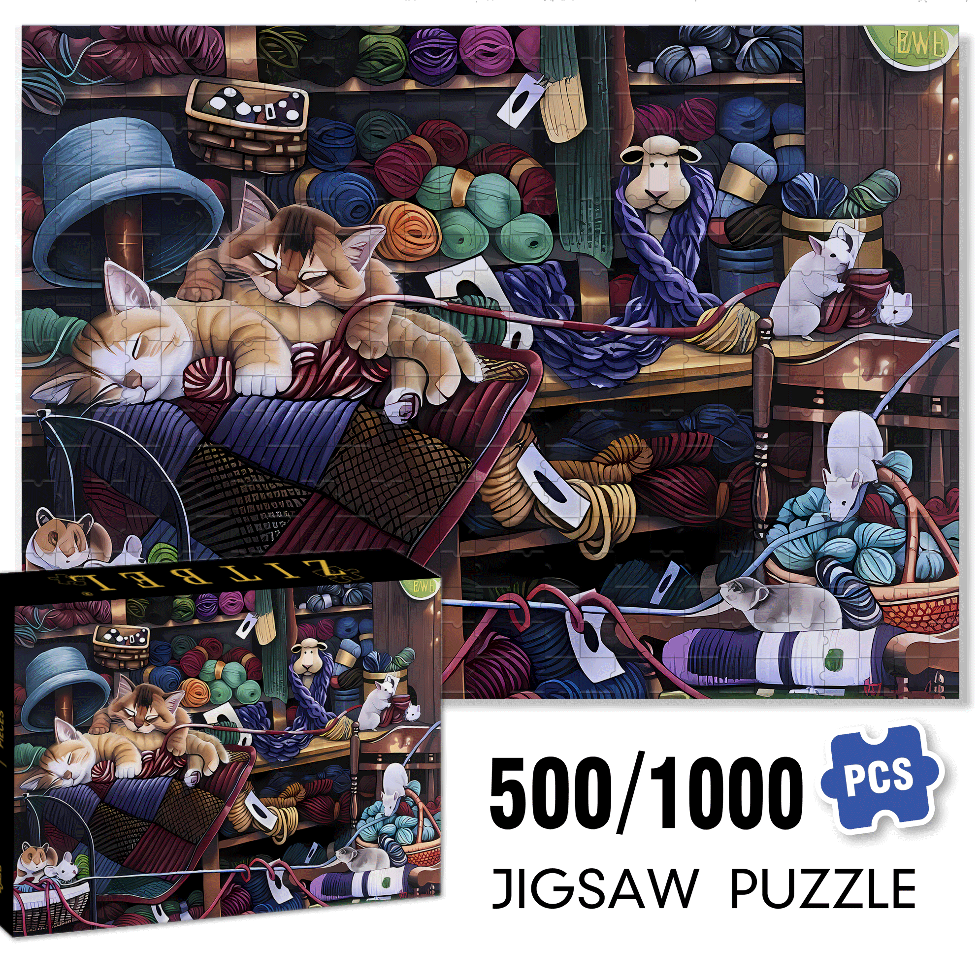 Ball Of Yarn 500pcs/1000pcs Jigsaw Puzzle, Scratch-Resistant, Interactive Family Game & Brain-Boosting DIY Decor, Perfect for Halloween, Christmas & New Year Gifts, Family Puzzle Game