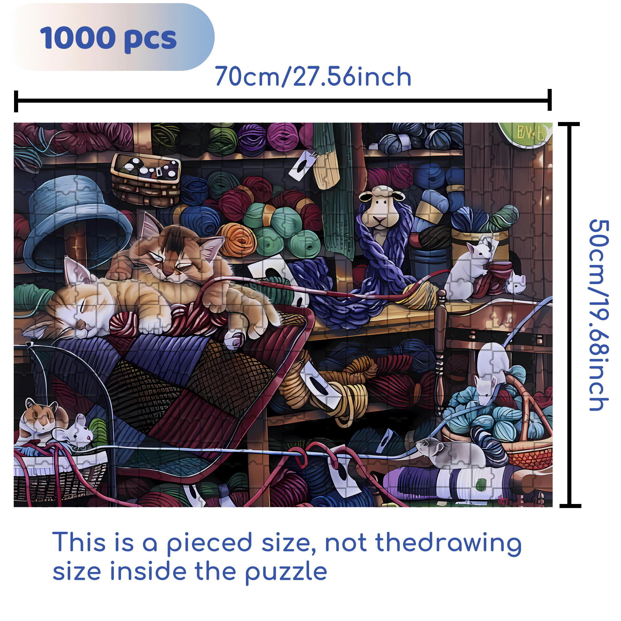Ball Of Yarn 500pcs/1000pcs Jigsaw Puzzle, Scratch-Resistant, Interactive Family Game & Brain-Boosting DIY Decor, Perfect for Halloween, Christmas & New Year Gifts, Family Puzzle Game