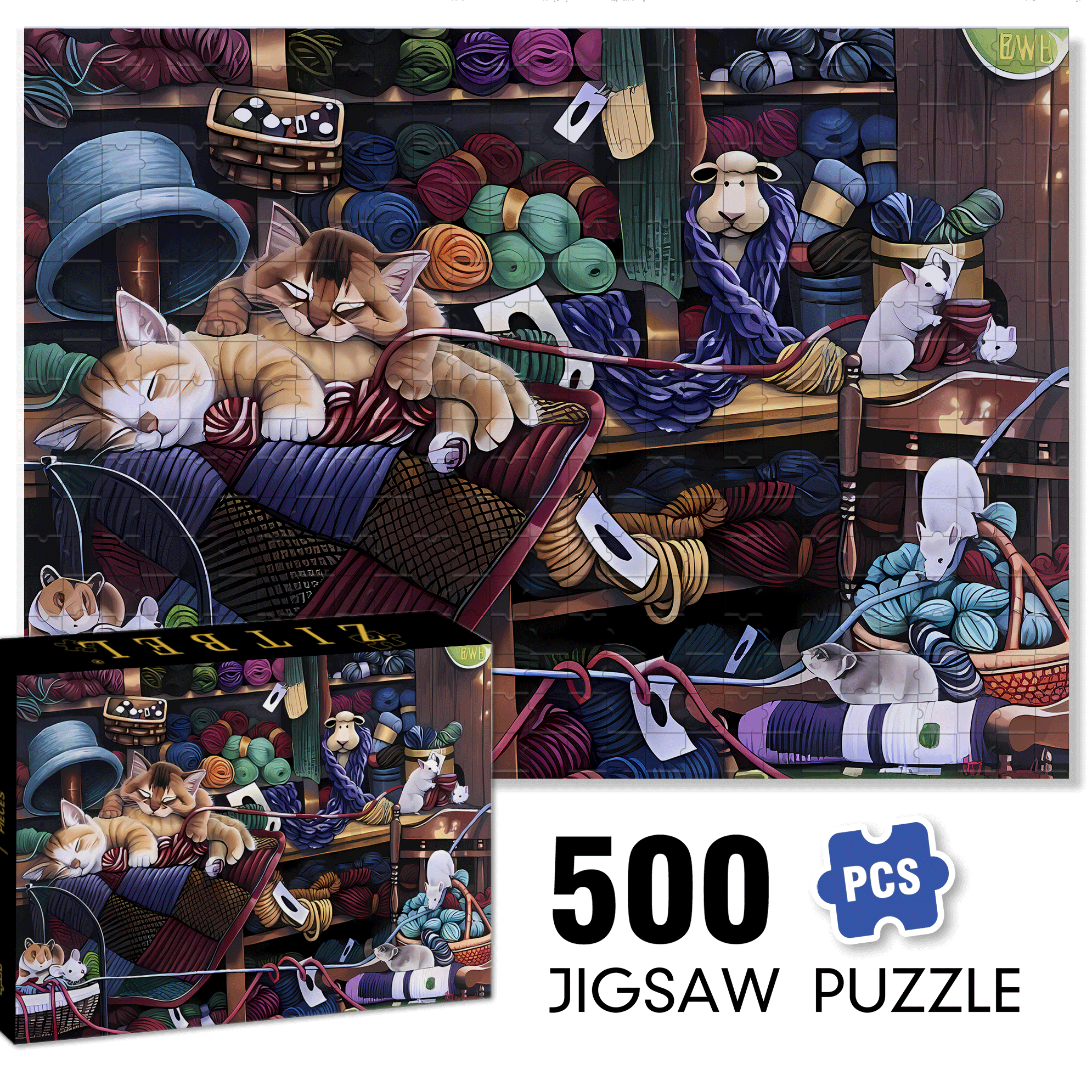 Ball Of Yarn 500pcs/1000pcs Jigsaw Puzzle, Scratch-Resistant, Interactive Family Game & Brain-Boosting DIY Decor, Perfect for Halloween, Christmas & New Year Gifts, Family Puzzle Game
