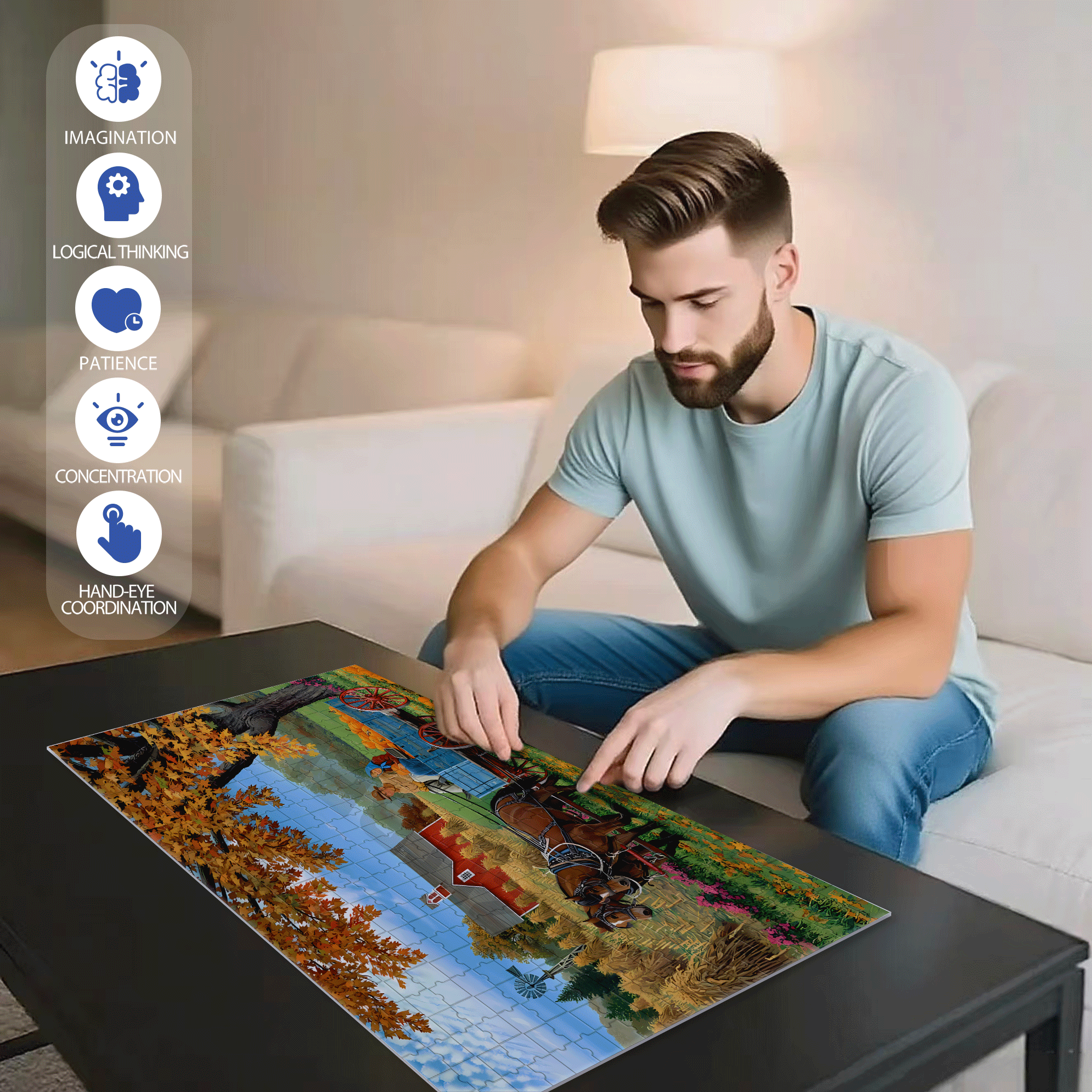 Bumper Crop 500pcs/1000pcs Jigsaw Puzzle, Scratch-Resistant, Interactive Family Game & Brain-Boosting DIY Decor, Perfect for Halloween, Christmas & New Year Gifts, Family Puzzle Game
