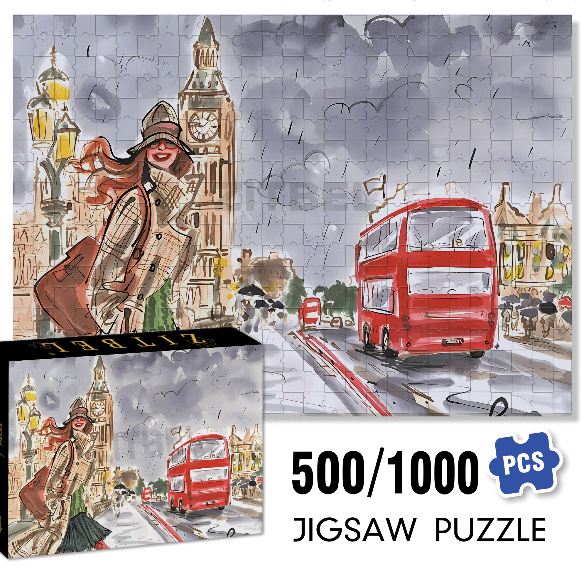 City Lady 500pcs/1000pcs Jigsaw Puzzle, Scratch-Resistant, Interactive Family Game & Brain-Boosting DIY Decor, Perfect for Halloween, Christmas & New Year Gifts, Family Puzzle Game