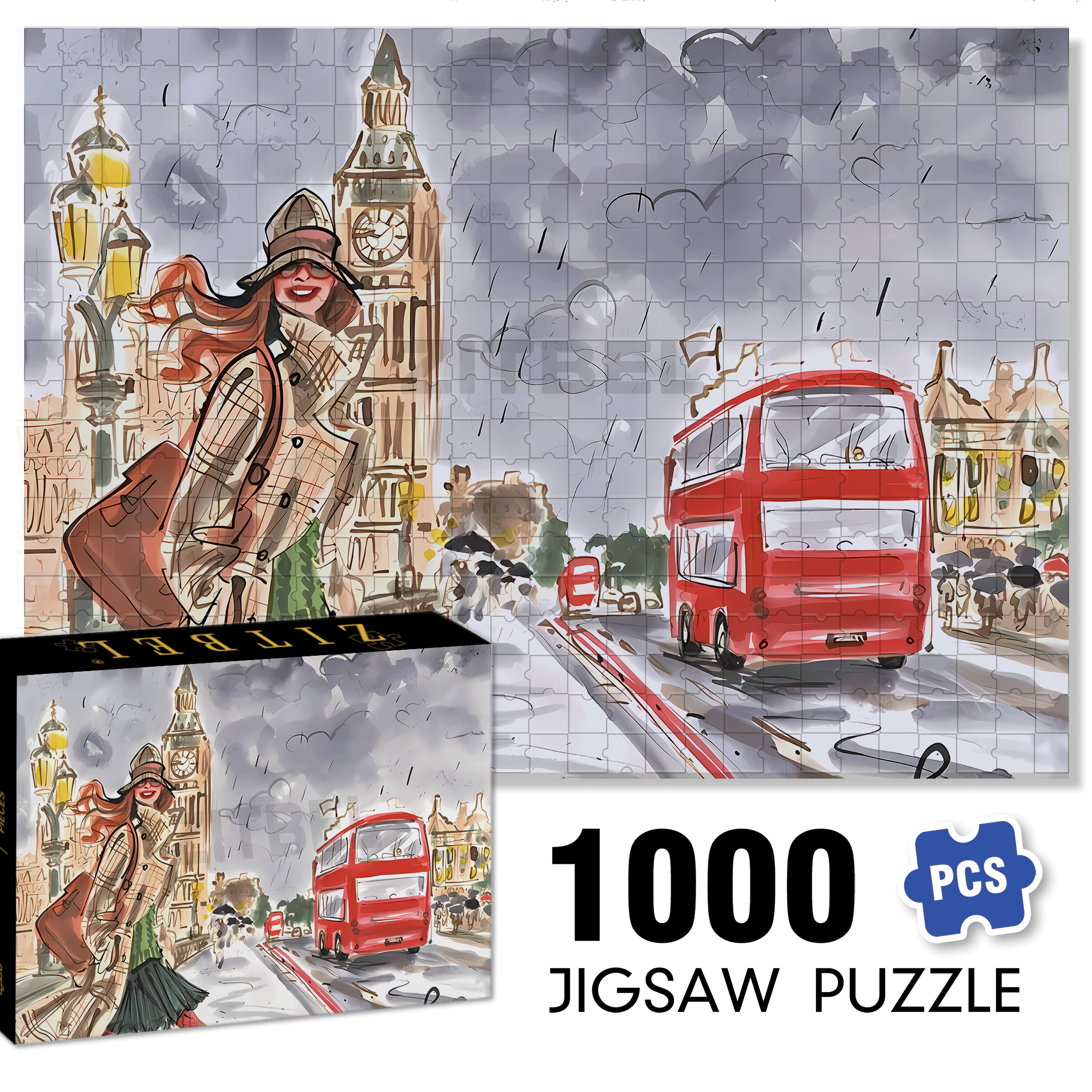 City Lady 500pcs/1000pcs Jigsaw Puzzle, Scratch-Resistant, Interactive Family Game & Brain-Boosting DIY Decor, Perfect for Halloween, Christmas & New Year Gifts, Family Puzzle Game
