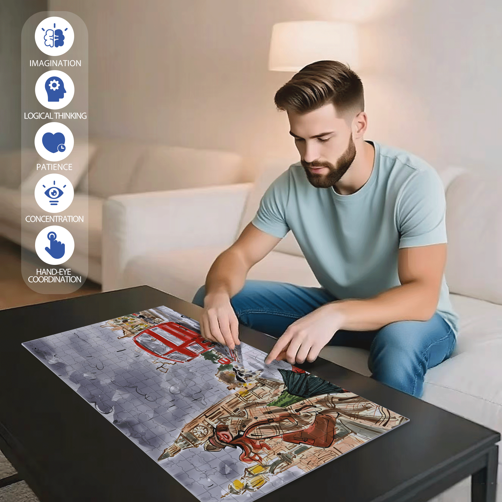 City Lady 500pcs/1000pcs Jigsaw Puzzle, Scratch-Resistant, Interactive Family Game & Brain-Boosting DIY Decor, Perfect for Halloween, Christmas & New Year Gifts, Family Puzzle Game