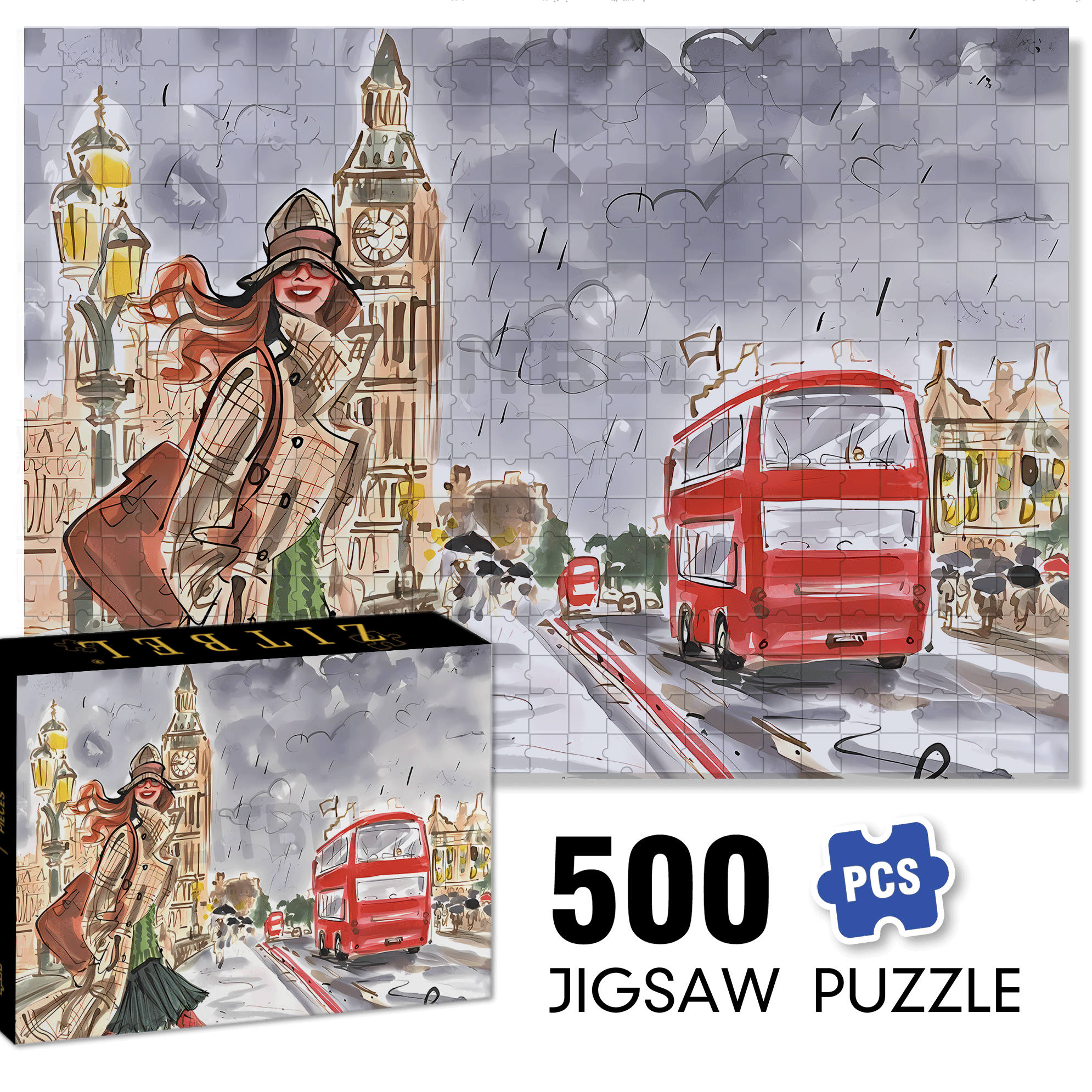 City Lady 500pcs/1000pcs Jigsaw Puzzle, Scratch-Resistant, Interactive Family Game & Brain-Boosting DIY Decor, Perfect for Halloween, Christmas & New Year Gifts, Family Puzzle Game