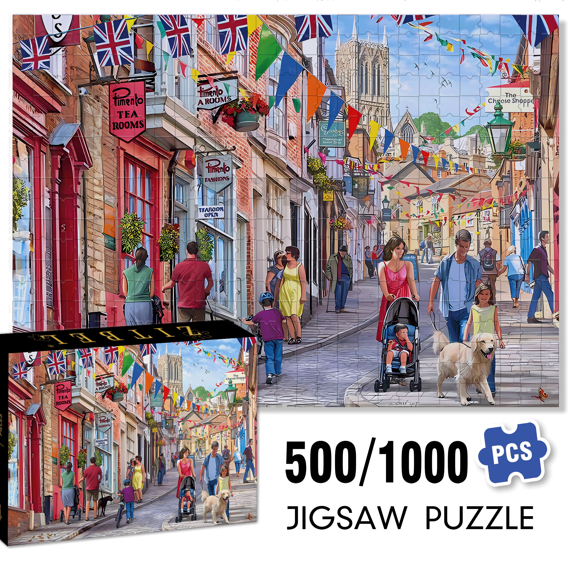Commercial Street 500pcs/1000pcs Jigsaw Puzzle, Scratch-Resistant, Interactive Family Game & Brain-Boosting DIY Decor, Perfect for Halloween, Christmas & New Year Gifts, Family Puzzle Game