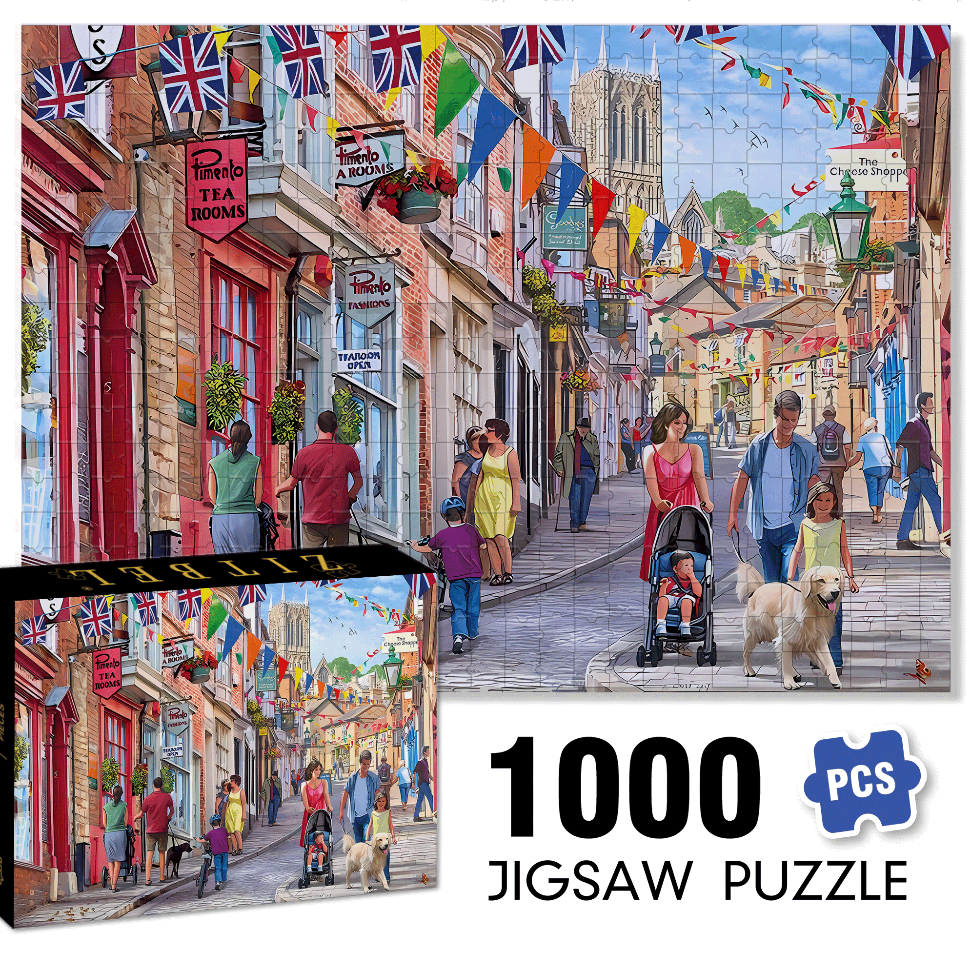 Commercial Street 500pcs/1000pcs Jigsaw Puzzle, Scratch-Resistant, Interactive Family Game & Brain-Boosting DIY Decor, Perfect for Halloween, Christmas & New Year Gifts, Family Puzzle Game