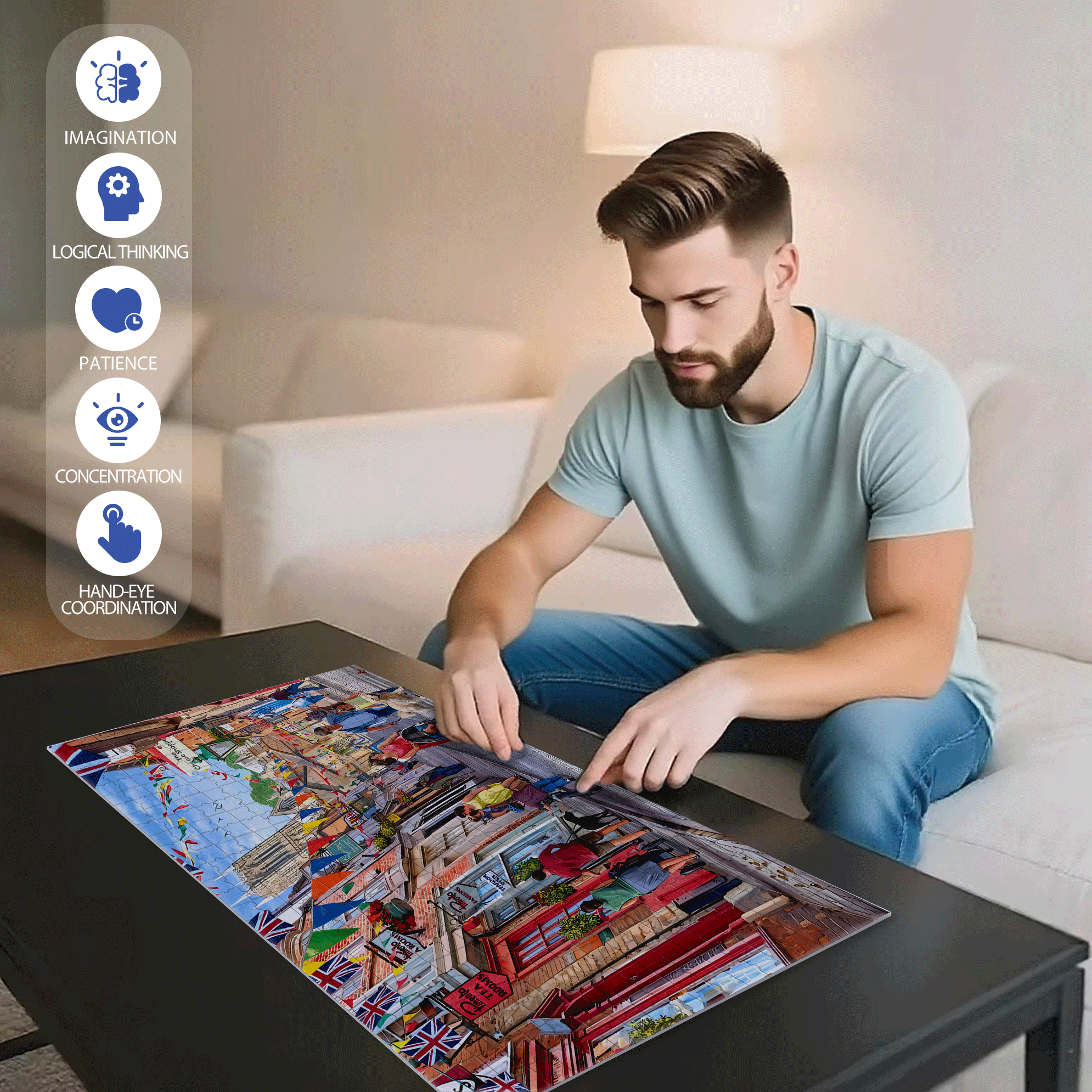 Commercial Street 500pcs/1000pcs Jigsaw Puzzle, Scratch-Resistant, Interactive Family Game & Brain-Boosting DIY Decor, Perfect for Halloween, Christmas & New Year Gifts, Family Puzzle Game