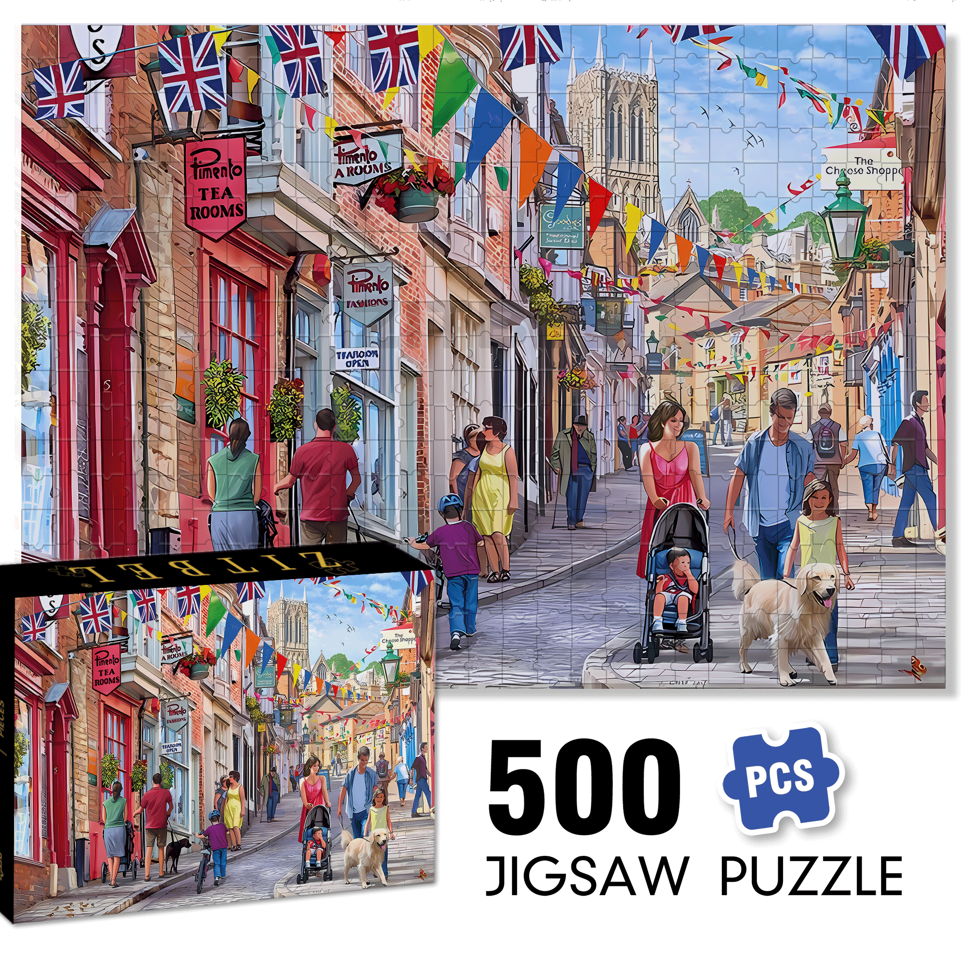 Commercial Street 500pcs/1000pcs Jigsaw Puzzle, Scratch-Resistant, Interactive Family Game & Brain-Boosting DIY Decor, Perfect for Halloween, Christmas & New Year Gifts, Family Puzzle Game