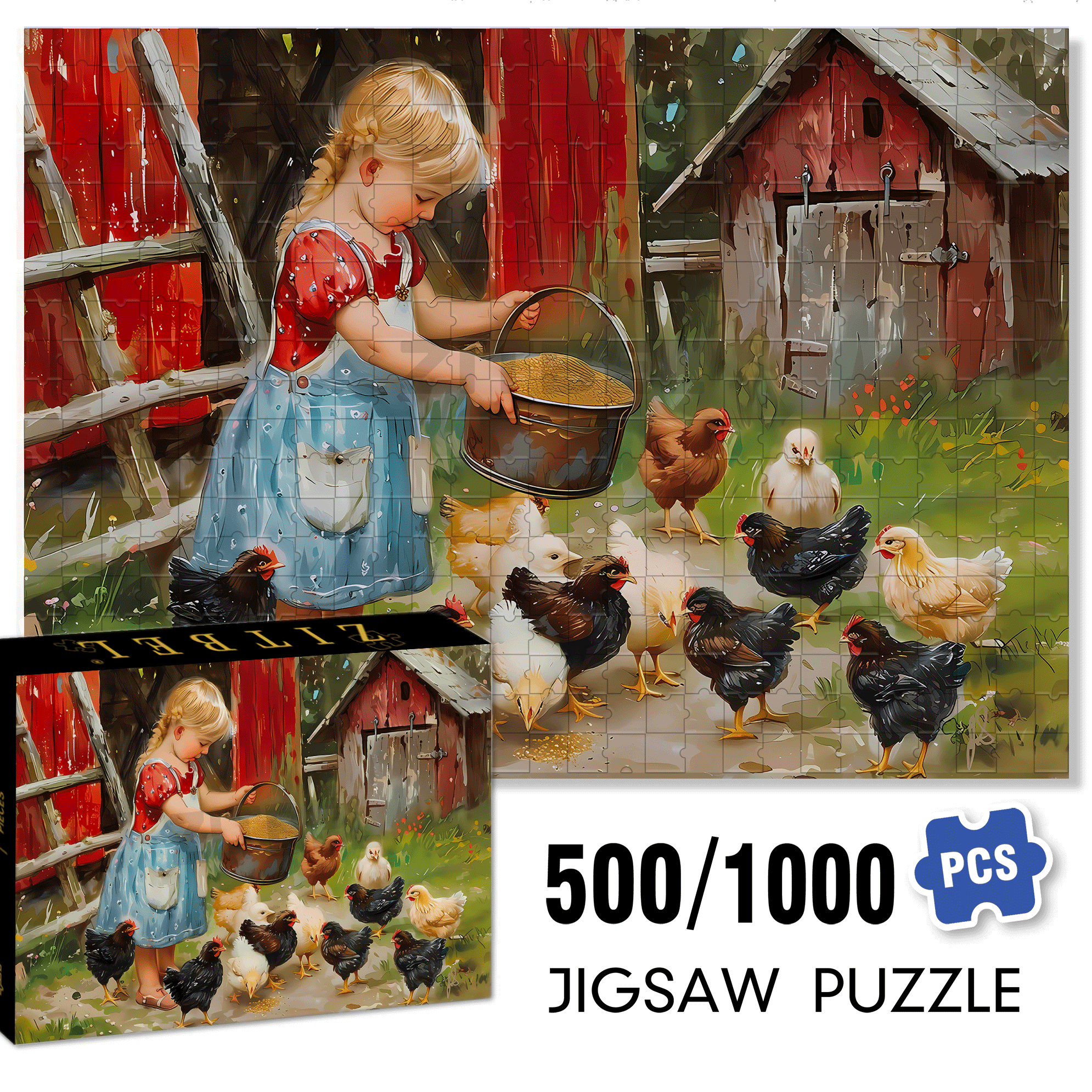 Feeding Time 500pcs/1000pcs Jigsaw Puzzle, Scratch-Resistant, Interactive Family Game & Brain-Boosting DIY Decor, Perfect for Halloween, Christmas & New Year Gifts, Family Puzzle Game