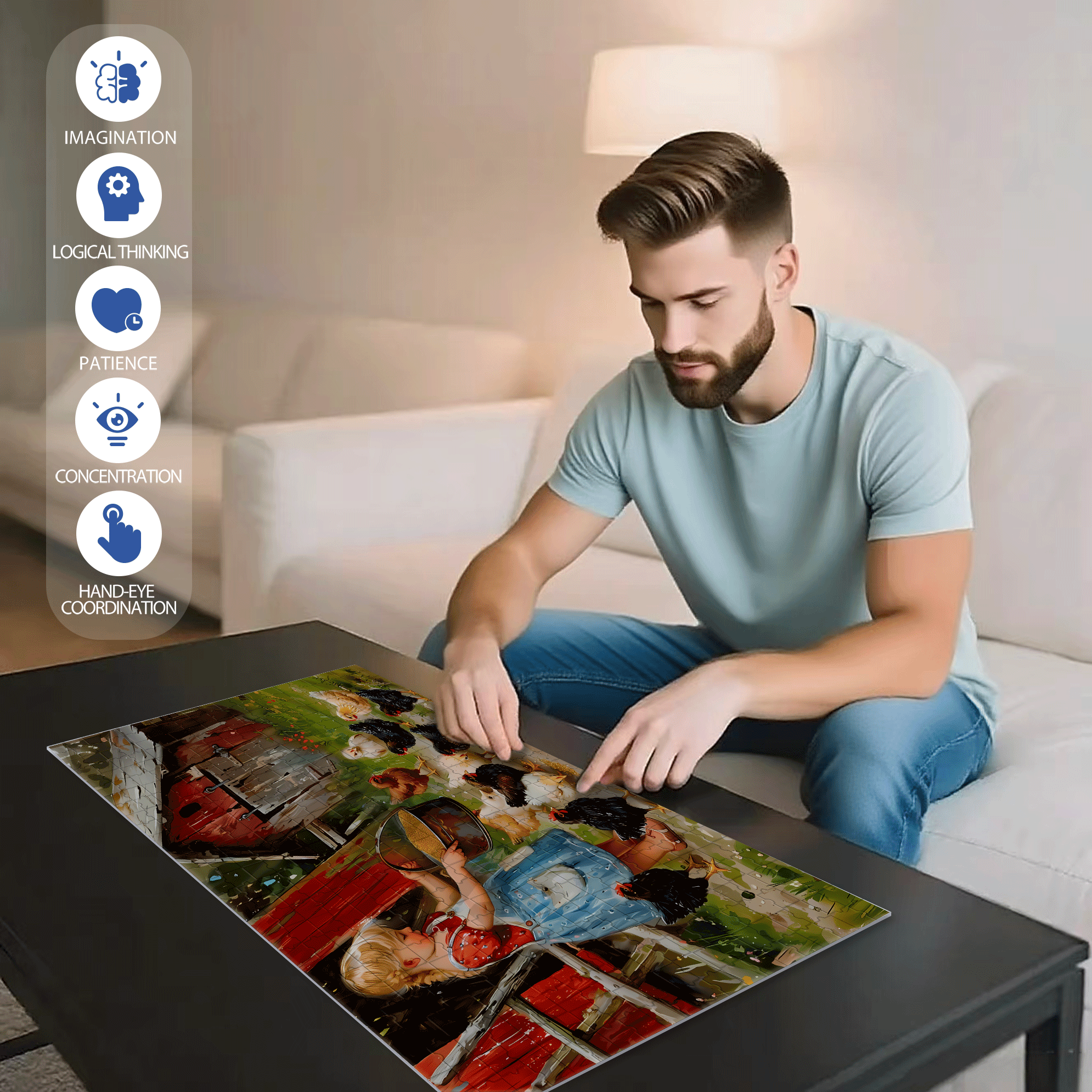 Feeding Time 500pcs/1000pcs Jigsaw Puzzle, Scratch-Resistant, Interactive Family Game & Brain-Boosting DIY Decor, Perfect for Halloween, Christmas & New Year Gifts, Family Puzzle Game