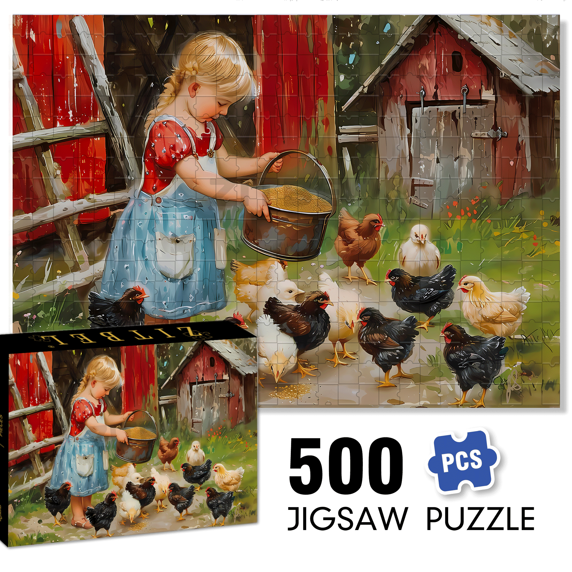 Feeding Time 500pcs/1000pcs Jigsaw Puzzle, Scratch-Resistant, Interactive Family Game & Brain-Boosting DIY Decor, Perfect for Halloween, Christmas & New Year Gifts, Family Puzzle Game