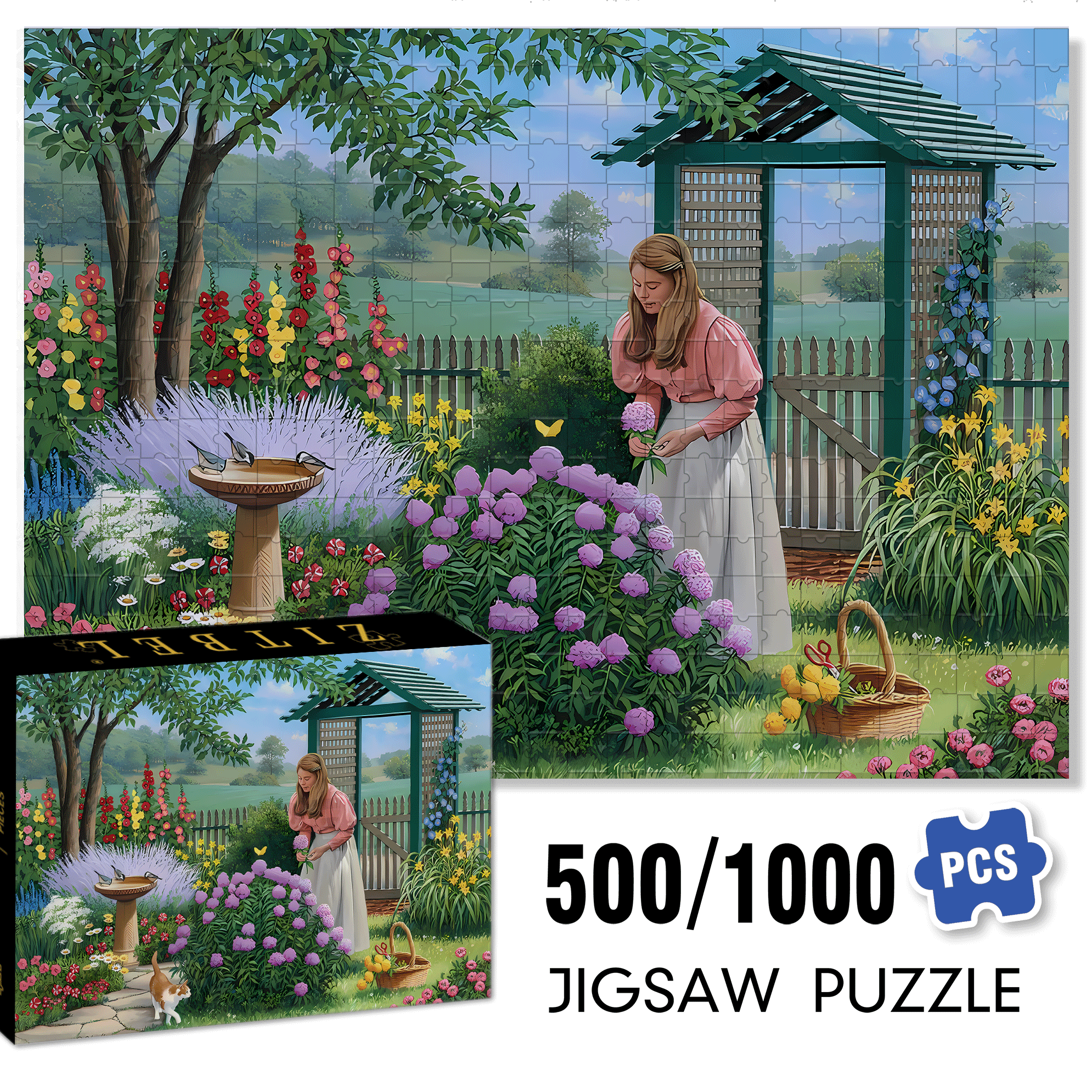 Garden of Delights 500pcs/1000pcs Jigsaw Puzzle, Scratch-Resistant, Interactive Family Game & Brain-Boosting DIY Decor, Perfect for Halloween, Christmas & New Year Gifts, Family Puzzle Game