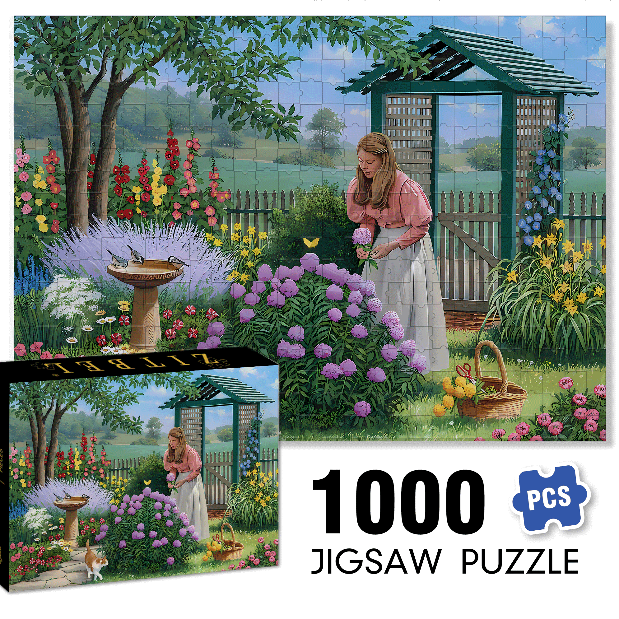 Garden of Delights 500pcs/1000pcs Jigsaw Puzzle, Scratch-Resistant, Interactive Family Game & Brain-Boosting DIY Decor, Perfect for Halloween, Christmas & New Year Gifts, Family Puzzle Game
