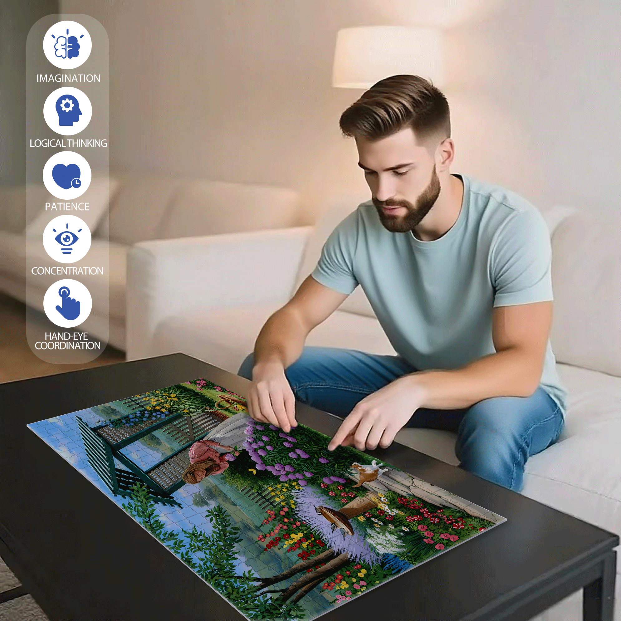 Garden of Delights 500pcs/1000pcs Jigsaw Puzzle, Scratch-Resistant, Interactive Family Game & Brain-Boosting DIY Decor, Perfect for Halloween, Christmas & New Year Gifts, Family Puzzle Game