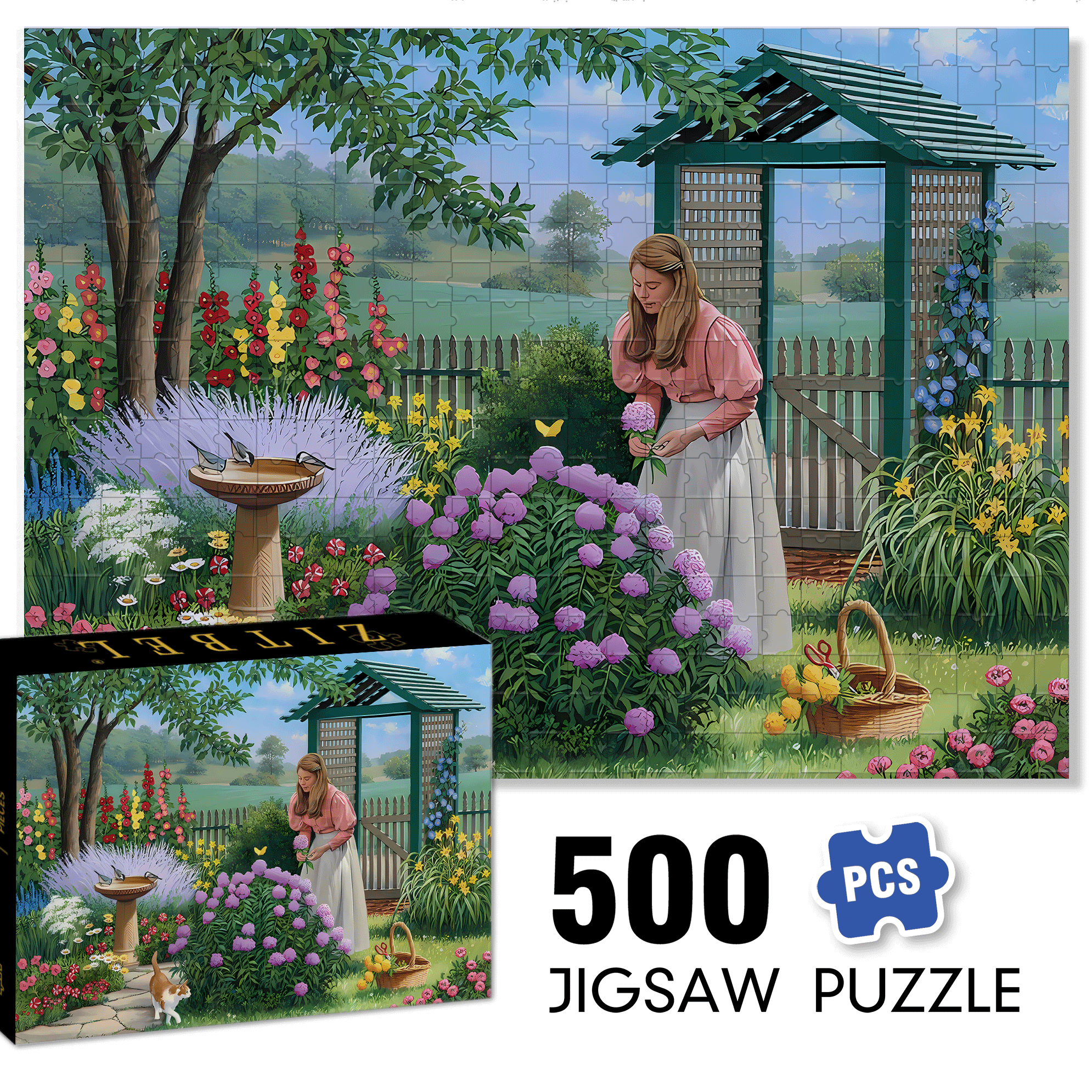 Garden of Delights 500pcs/1000pcs Jigsaw Puzzle, Scratch-Resistant, Interactive Family Game & Brain-Boosting DIY Decor, Perfect for Halloween, Christmas & New Year Gifts, Family Puzzle Game