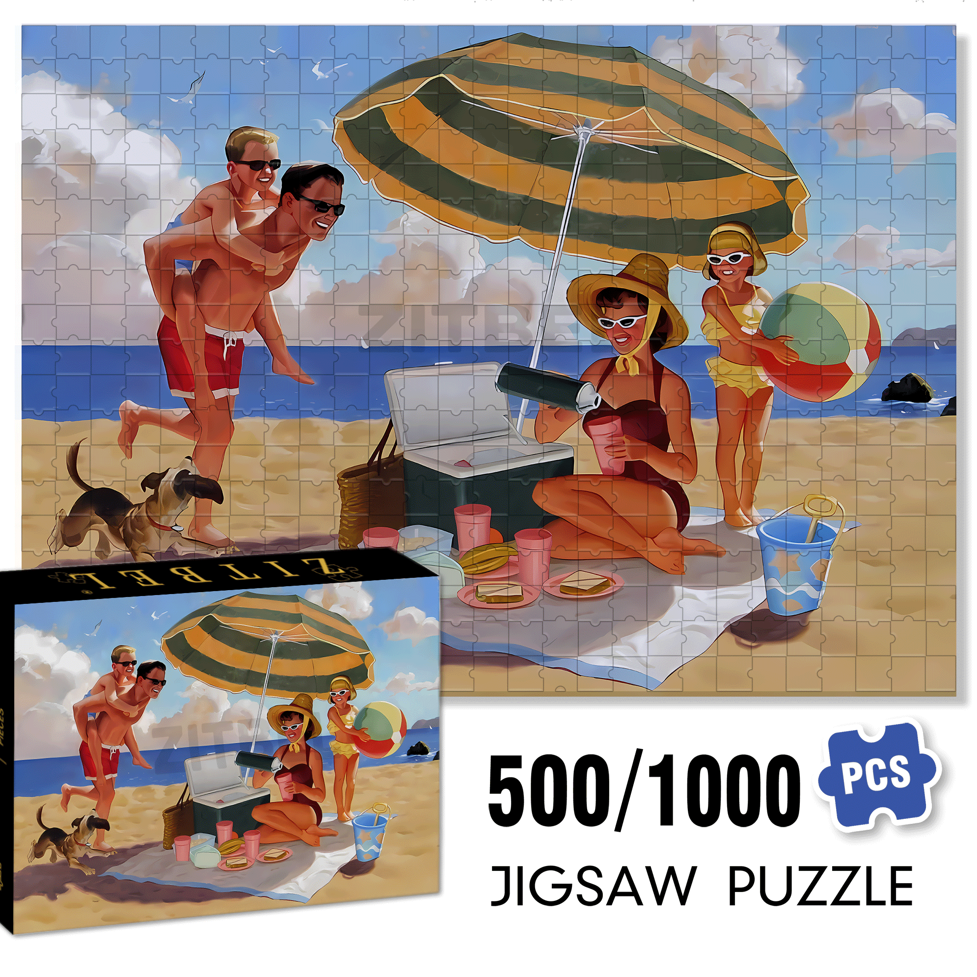 Happy Family 500pcs/1000pcs Jigsaw Puzzle, Scratch-Resistant, Interactive Family Game & Brain-Boosting DIY Decor, Perfect for Halloween, Christmas & New Year Gifts, Family Puzzle Game