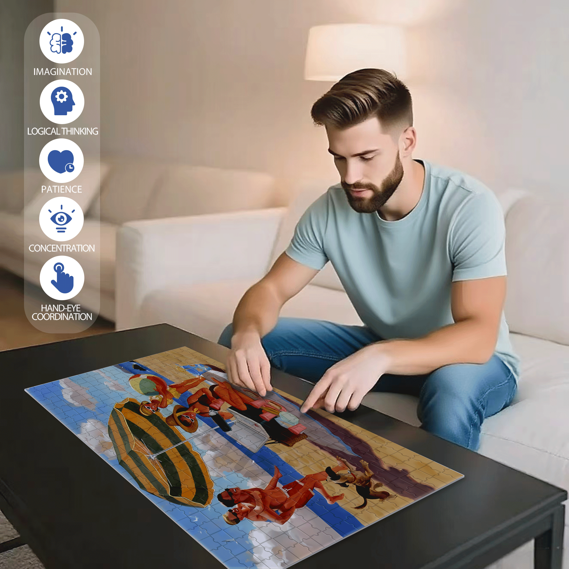 Happy Family 500pcs/1000pcs Jigsaw Puzzle, Scratch-Resistant, Interactive Family Game & Brain-Boosting DIY Decor, Perfect for Halloween, Christmas & New Year Gifts, Family Puzzle Game