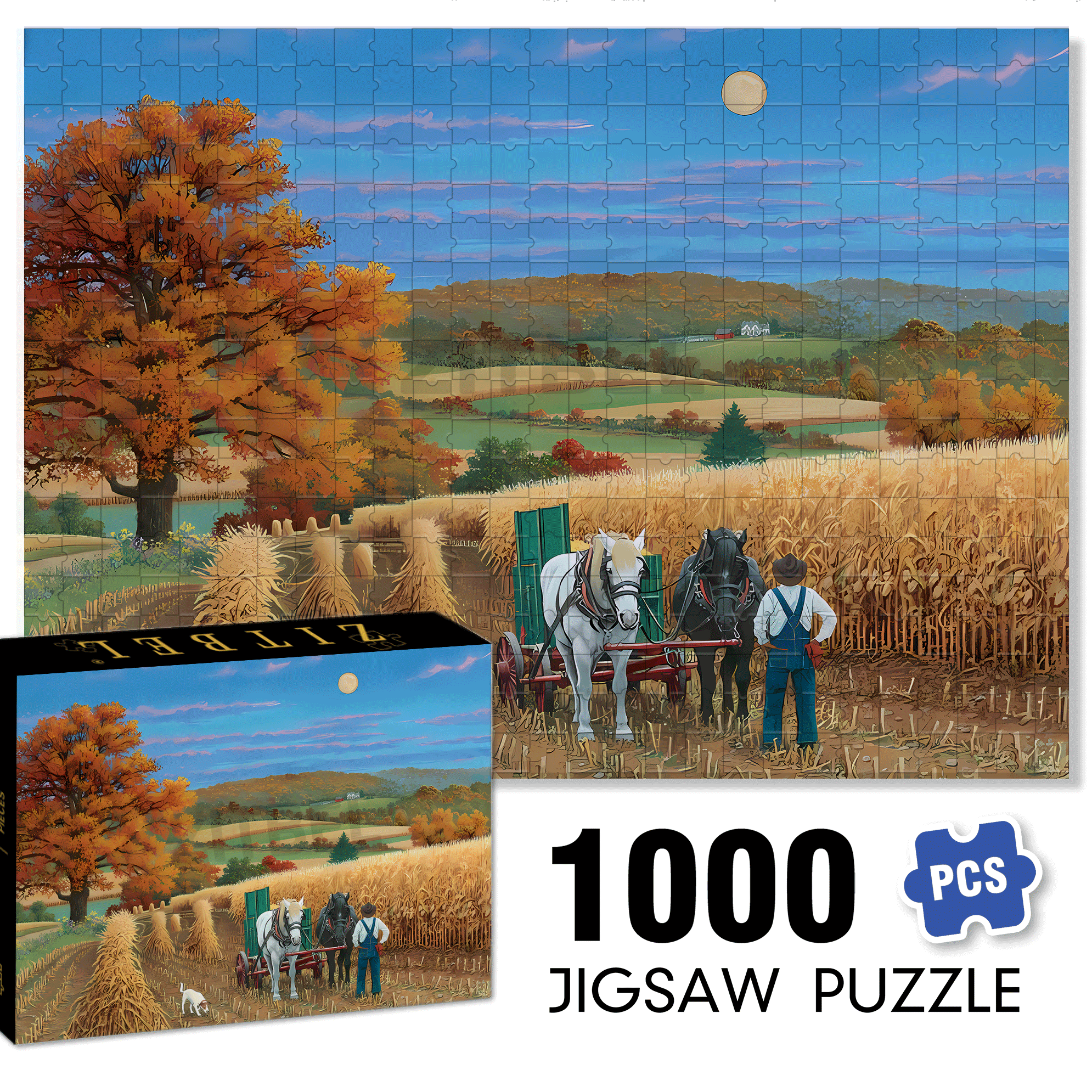 Harvest Moon 500pcs/1000pcs Jigsaw Puzzle, Scratch-Resistant, Interactive Family Game & Brain-Boosting DIY Decor, Perfect for Halloween, Christmas & New Year Gifts, Family Puzzle Game