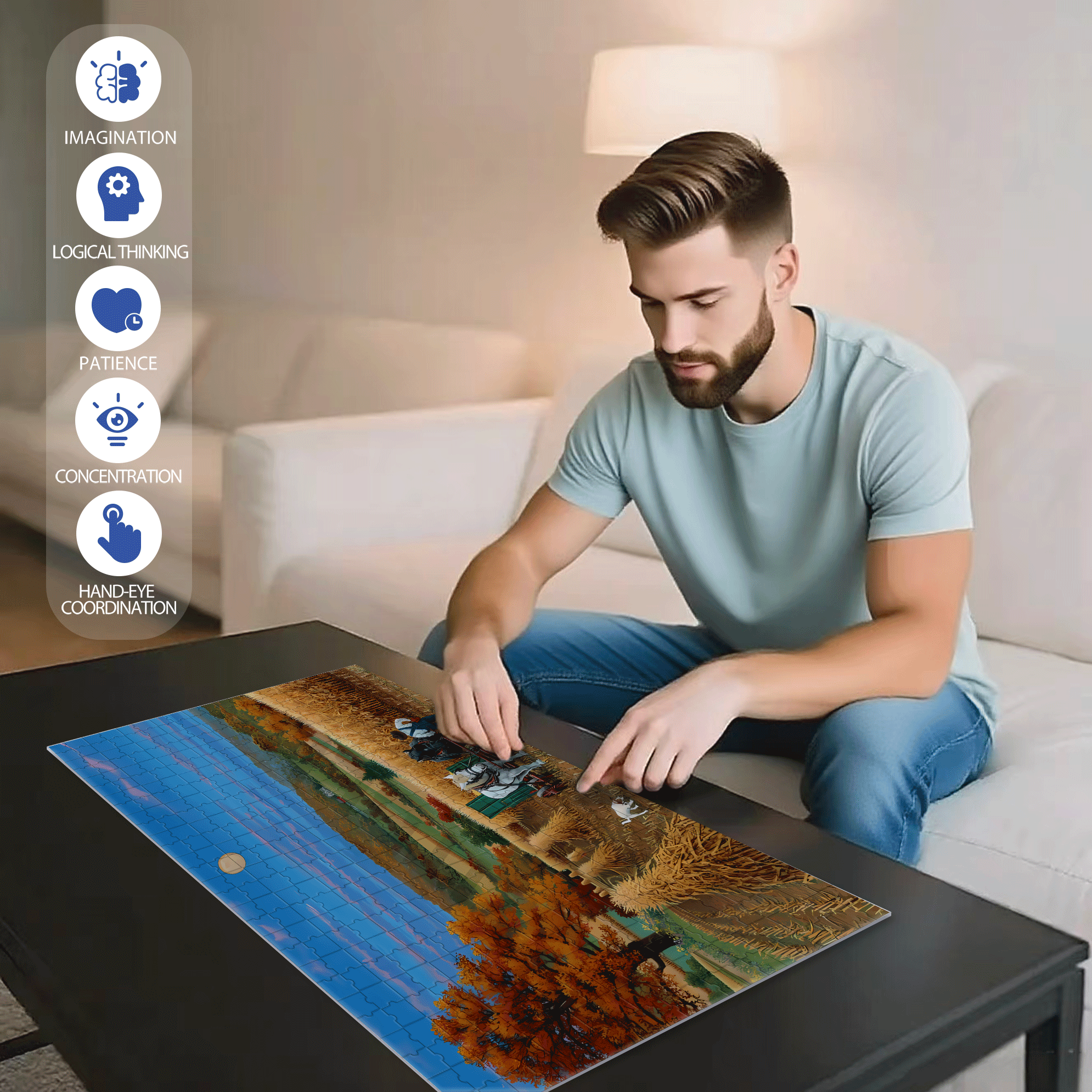 Harvest Moon 500pcs/1000pcs Jigsaw Puzzle, Scratch-Resistant, Interactive Family Game & Brain-Boosting DIY Decor, Perfect for Halloween, Christmas & New Year Gifts, Family Puzzle Game