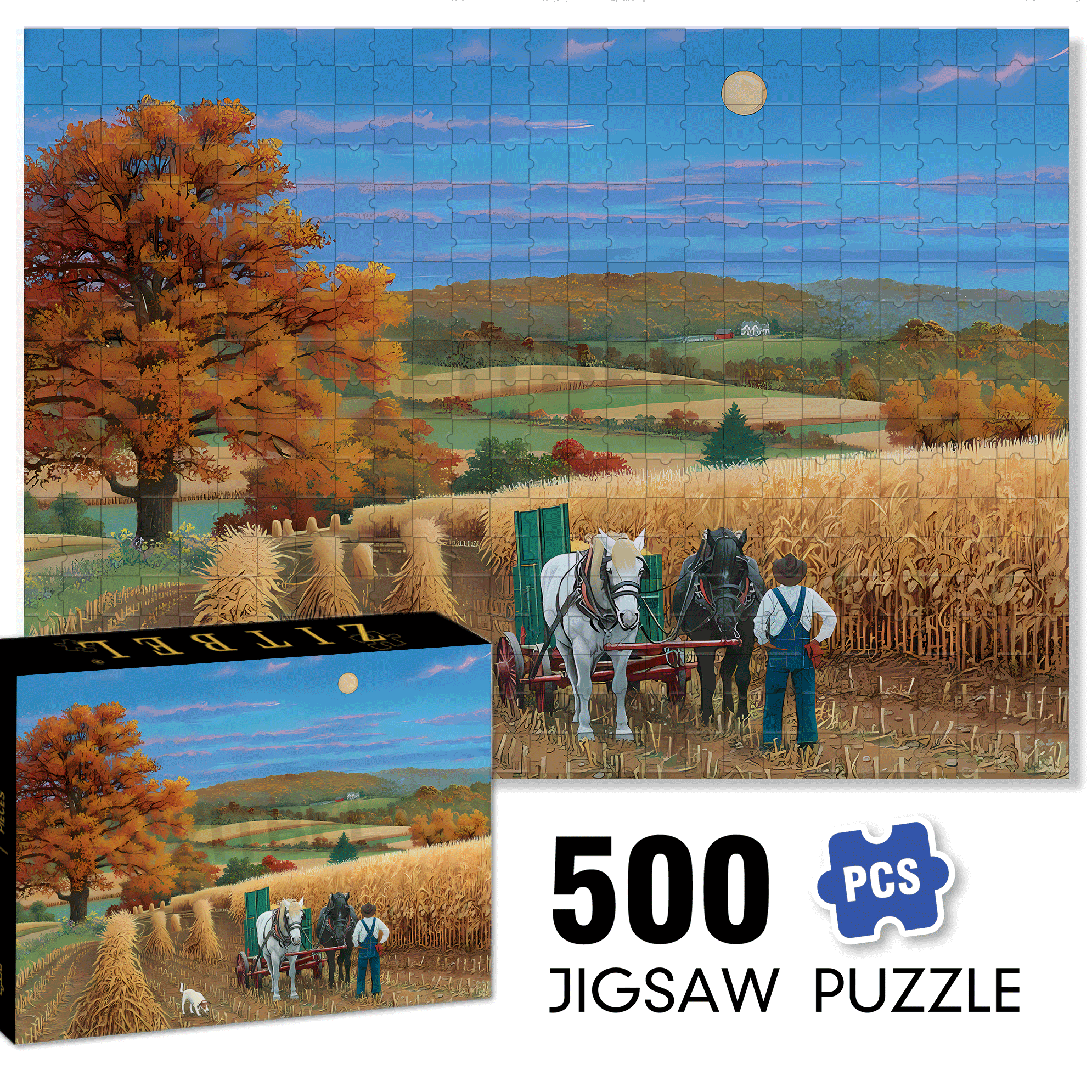 Harvest Moon 500pcs/1000pcs Jigsaw Puzzle, Scratch-Resistant, Interactive Family Game & Brain-Boosting DIY Decor, Perfect for Halloween, Christmas & New Year Gifts, Family Puzzle Game