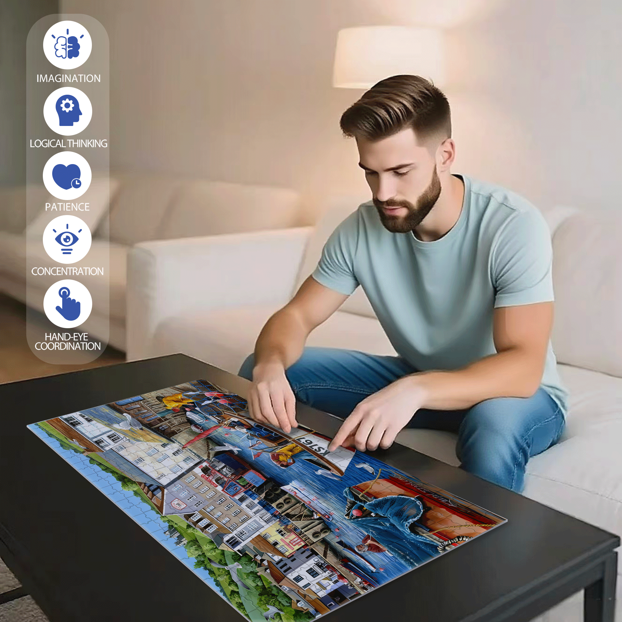KS767 500pcs/1000pcs Jigsaw Puzzle, Scratch-Resistant, Interactive Family Game & Brain-Boosting DIY Decor, Perfect for Halloween, Christmas & New Year Gifts, Family Puzzle Game
