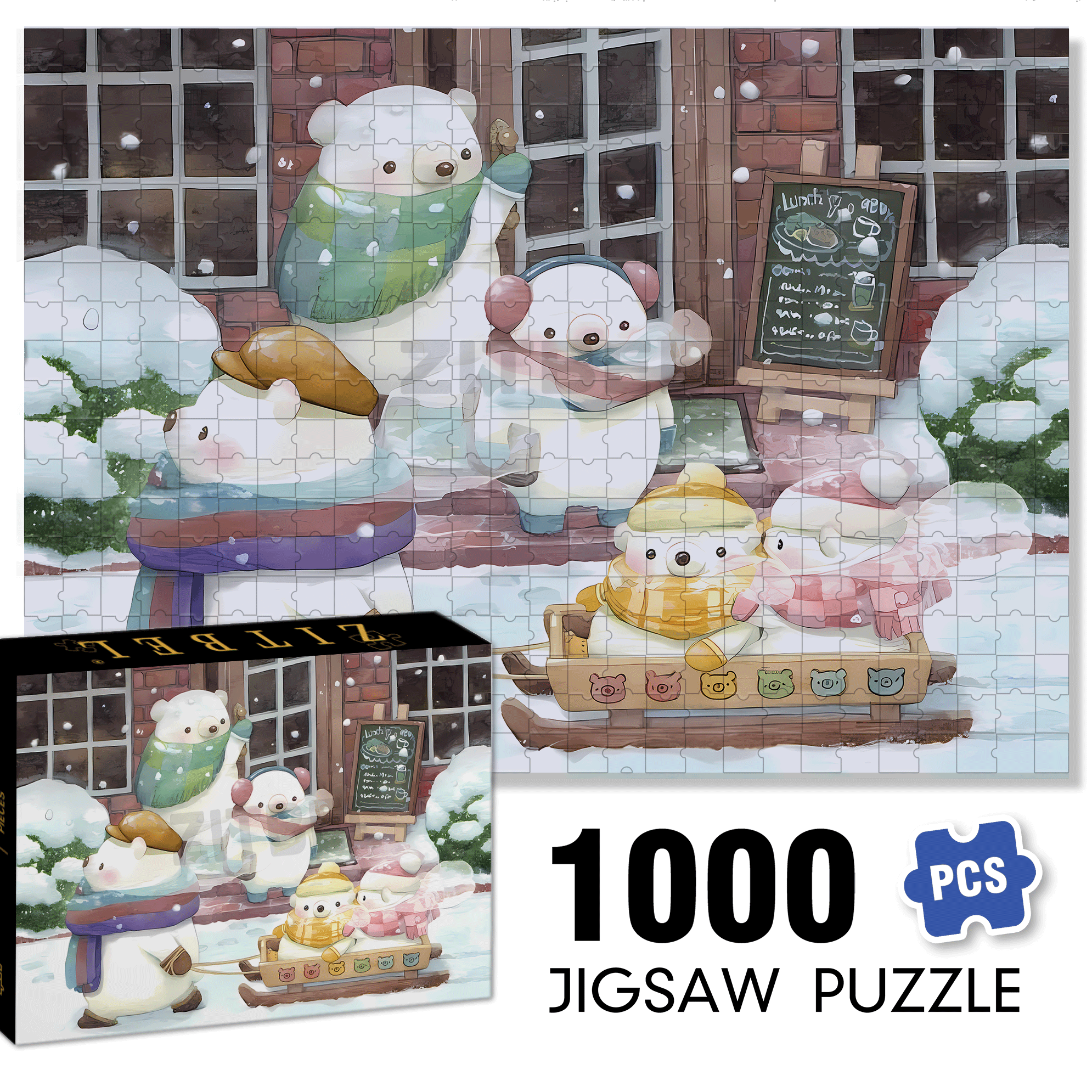 Little Bear And The Sled 500pcs/1000pcs Jigsaw Puzzle, Scratch-Resistant, Interactive Family Game & Brain-Boosting DIY Decor, Perfect for Halloween, Christmas & New Year Gifts, Family Puzzle Game