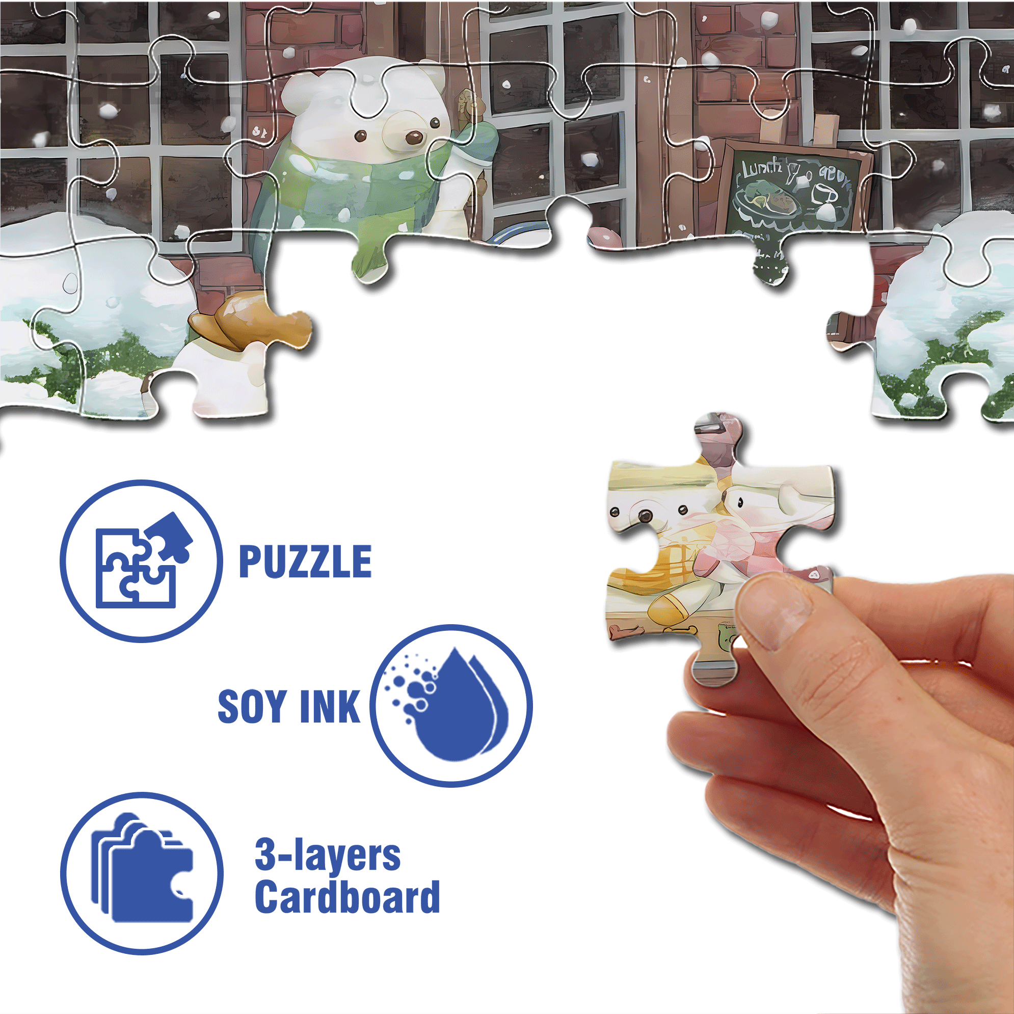 Little Bear And The Sled 500pcs/1000pcs Jigsaw Puzzle, Scratch-Resistant, Interactive Family Game & Brain-Boosting DIY Decor, Perfect for Halloween, Christmas & New Year Gifts, Family Puzzle Game