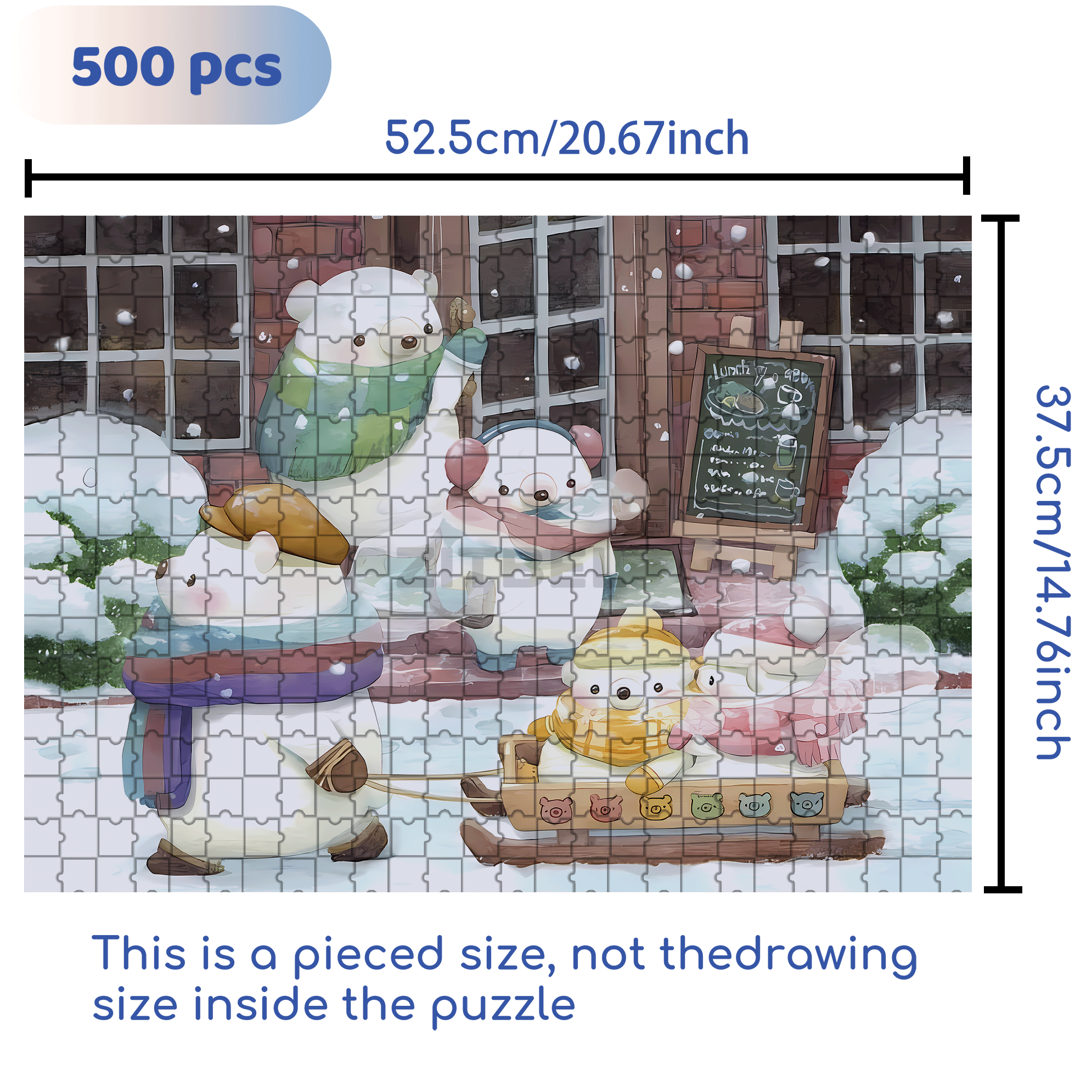 Little Bear And The Sled 500pcs/1000pcs Jigsaw Puzzle, Scratch-Resistant, Interactive Family Game & Brain-Boosting DIY Decor, Perfect for Halloween, Christmas & New Year Gifts, Family Puzzle Game