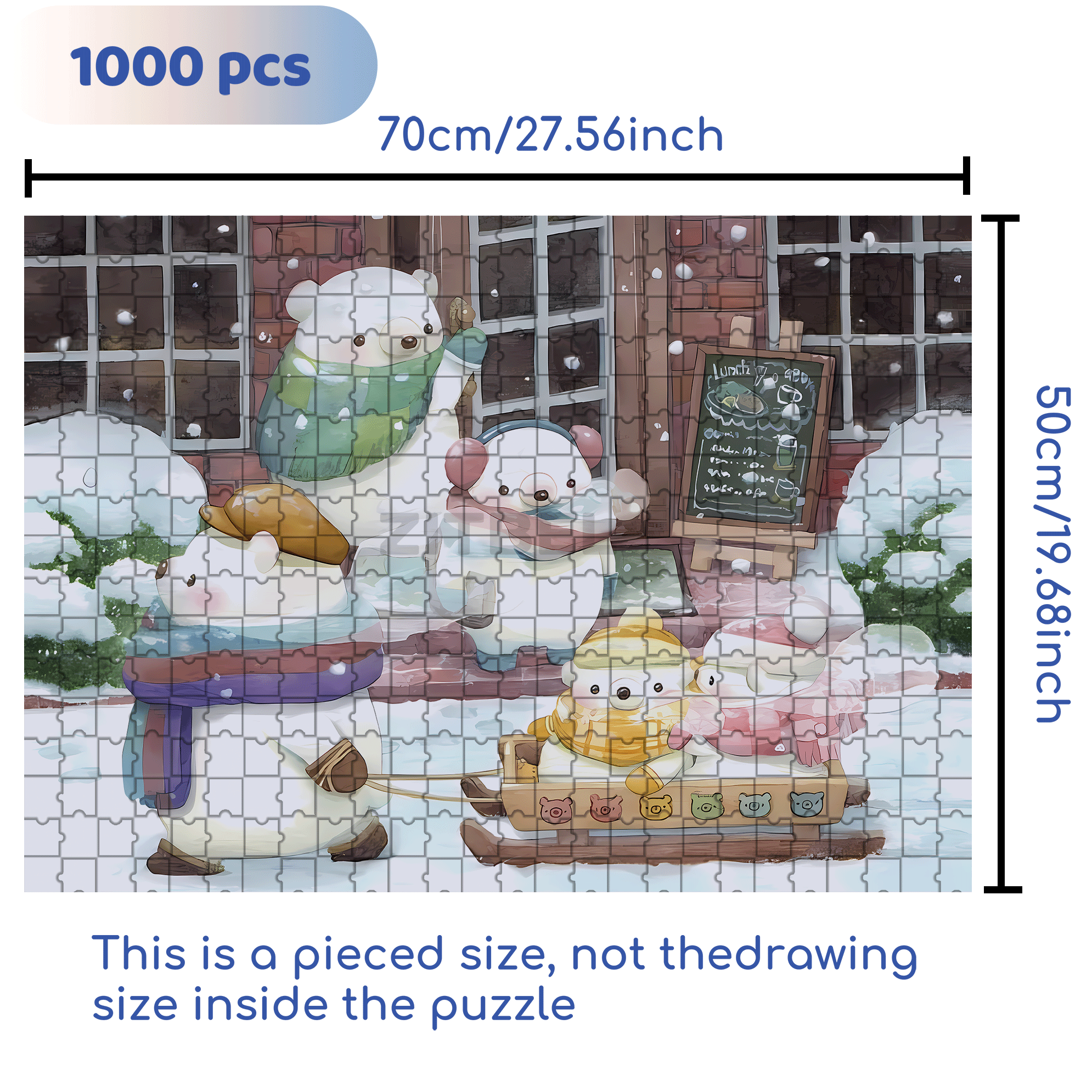 Little Bear And The Sled 500pcs/1000pcs Jigsaw Puzzle, Scratch-Resistant, Interactive Family Game & Brain-Boosting DIY Decor, Perfect for Halloween, Christmas & New Year Gifts, Family Puzzle Game