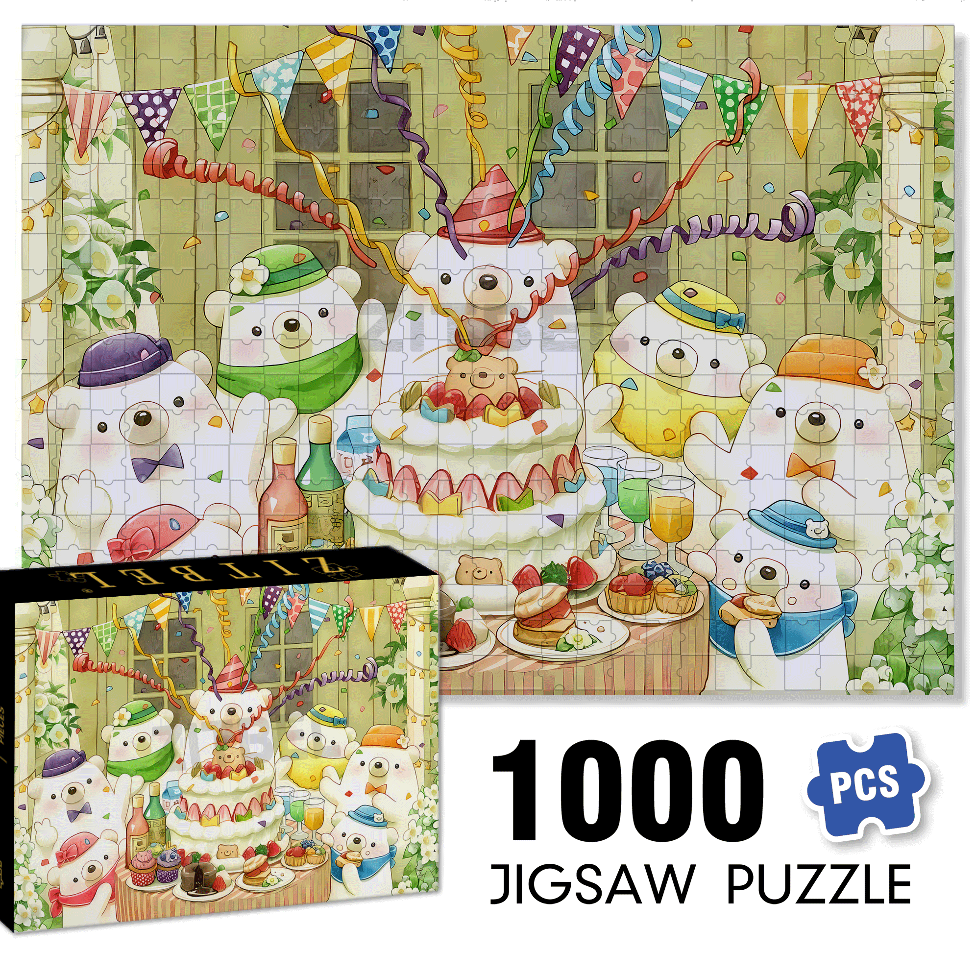 Little Bear's Birthday Party 500pcs/1000pcs Jigsaw Puzzle, Scratch-Resistant, Interactive Family Game & Brain-Boosting DIY Decor, Perfect for Halloween, Christmas & New Year Gifts, Family Puzzle Game