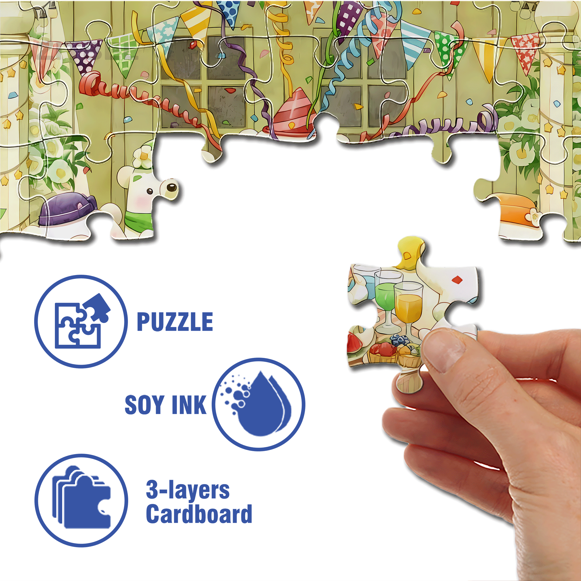 Little Bear's Birthday Party 500pcs/1000pcs Jigsaw Puzzle, Scratch-Resistant, Interactive Family Game & Brain-Boosting DIY Decor, Perfect for Halloween, Christmas & New Year Gifts, Family Puzzle Game