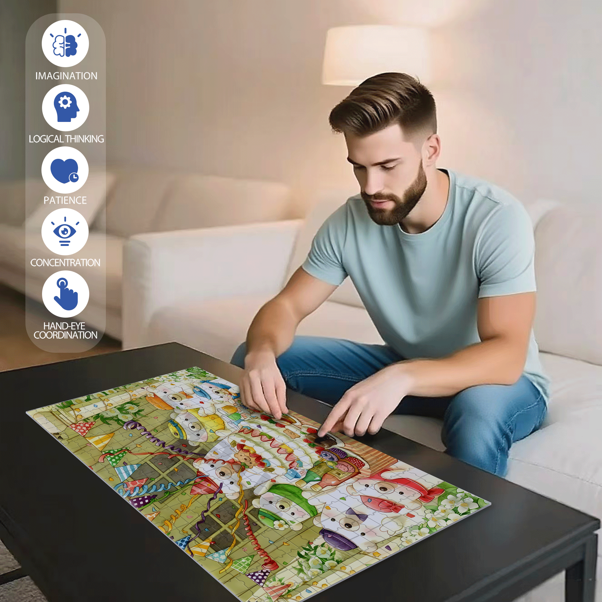 Little Bear's Birthday Party 500pcs/1000pcs Jigsaw Puzzle, Scratch-Resistant, Interactive Family Game & Brain-Boosting DIY Decor, Perfect for Halloween, Christmas & New Year Gifts, Family Puzzle Game