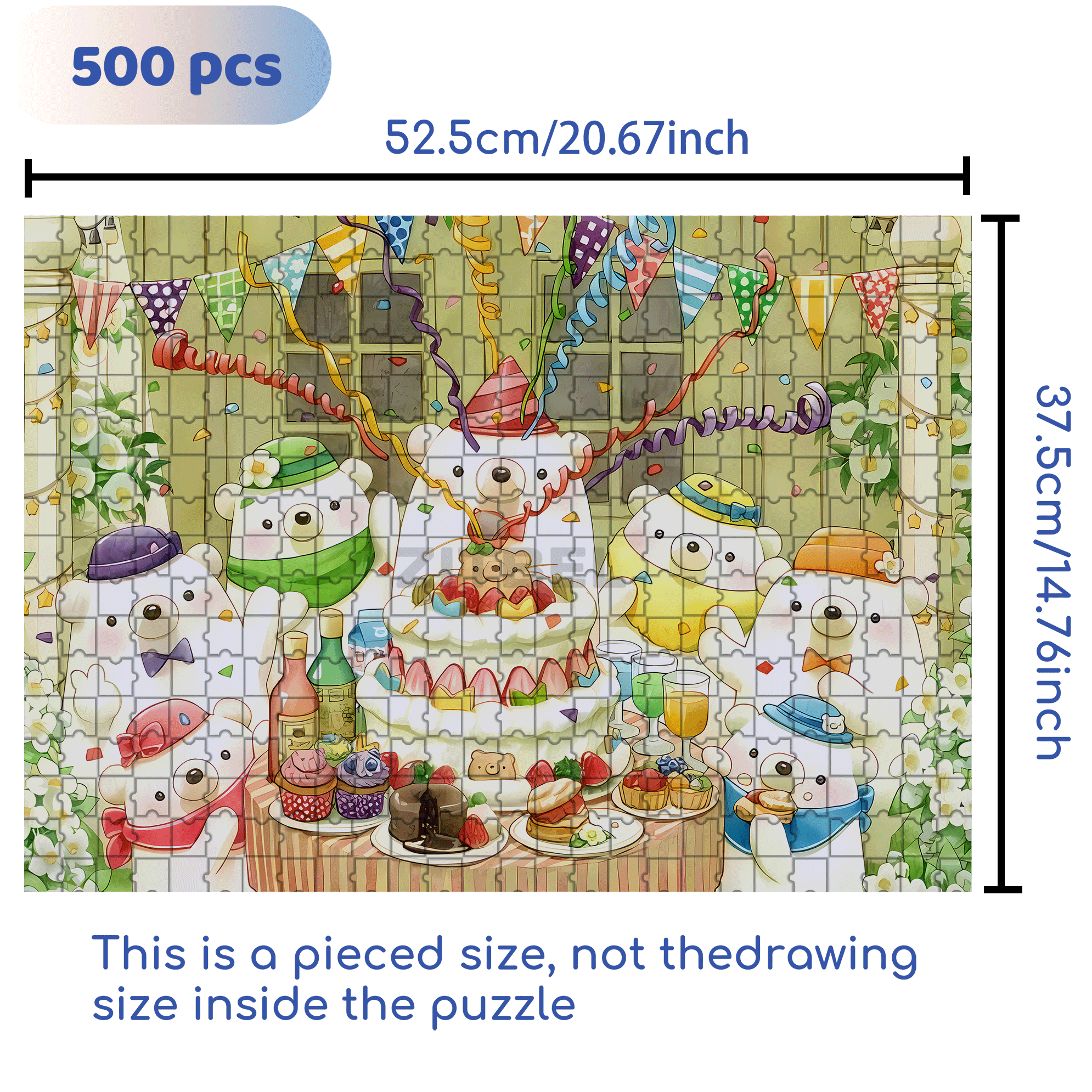 Little Bear's Birthday Party 500pcs/1000pcs Jigsaw Puzzle, Scratch-Resistant, Interactive Family Game & Brain-Boosting DIY Decor, Perfect for Halloween, Christmas & New Year Gifts, Family Puzzle Game