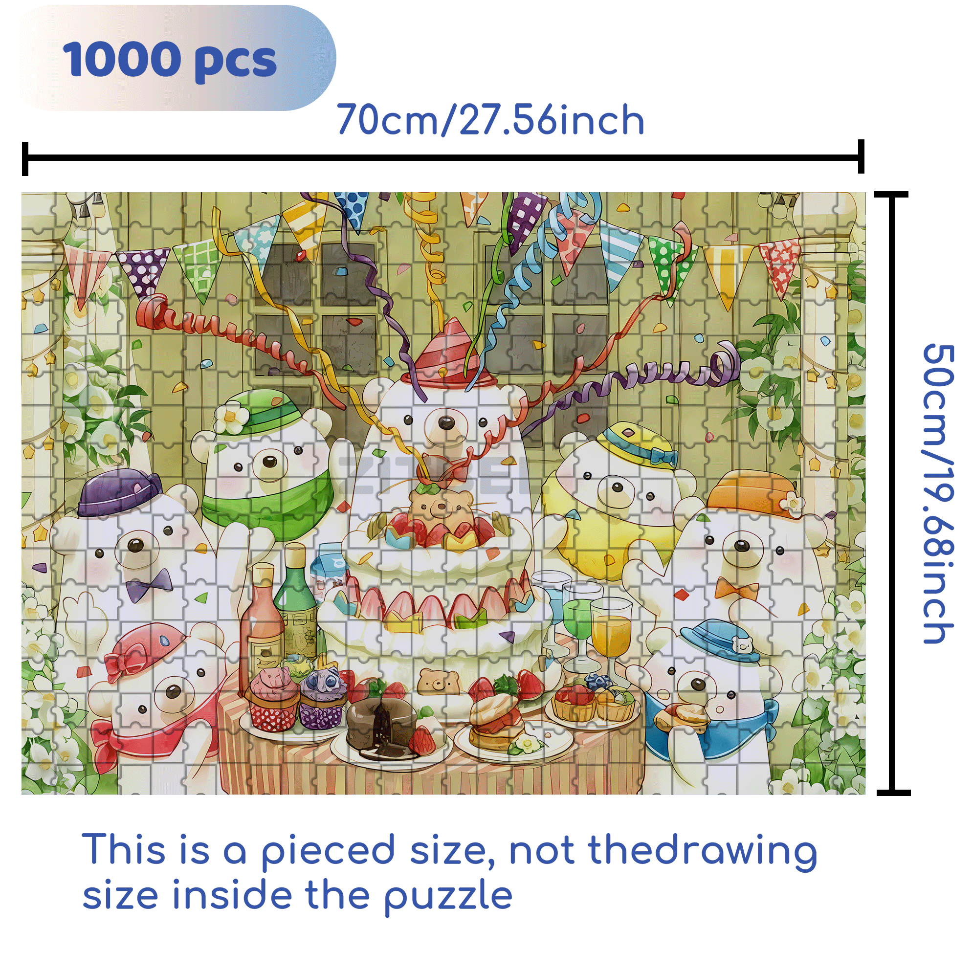 Little Bear's Birthday Party 500pcs/1000pcs Jigsaw Puzzle, Scratch-Resistant, Interactive Family Game & Brain-Boosting DIY Decor, Perfect for Halloween, Christmas & New Year Gifts, Family Puzzle Game