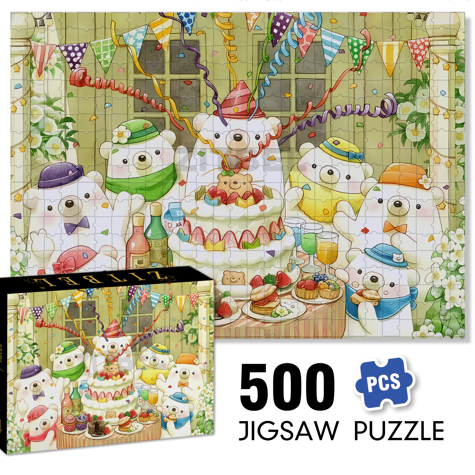 Little Bear's Birthday Party 500pcs/1000pcs Jigsaw Puzzle, Scratch-Resistant, Interactive Family Game & Brain-Boosting DIY Decor, Perfect for Halloween, Christmas & New Year Gifts, Family Puzzle Game