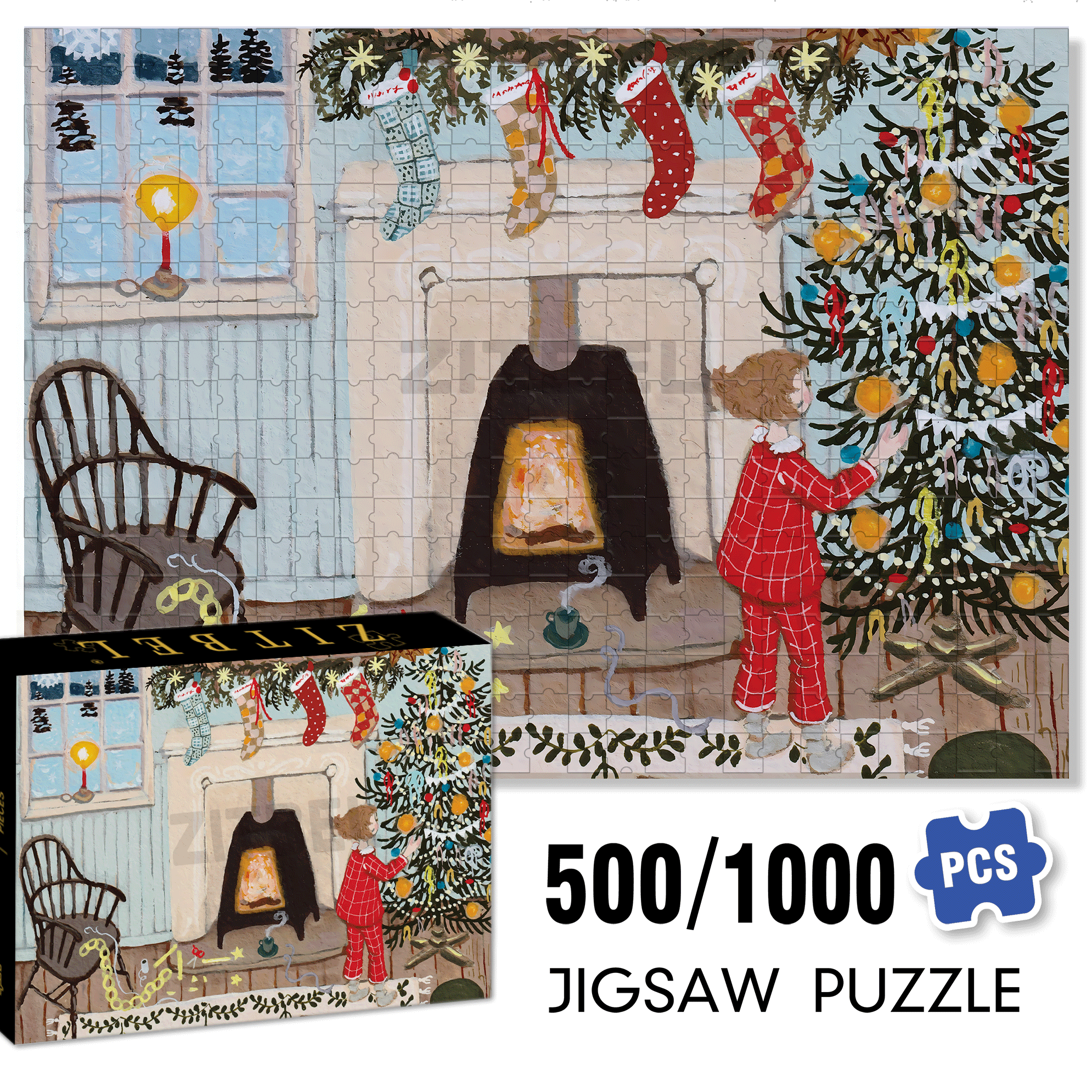 Merry and Bright 500pcs/1000pcs Jigsaw Puzzle, Scratch-Resistant, Interactive Family Game & Brain-Boosting DIY Decor, Perfect for Halloween, Christmas & New Year Gifts, Family Puzzle Game