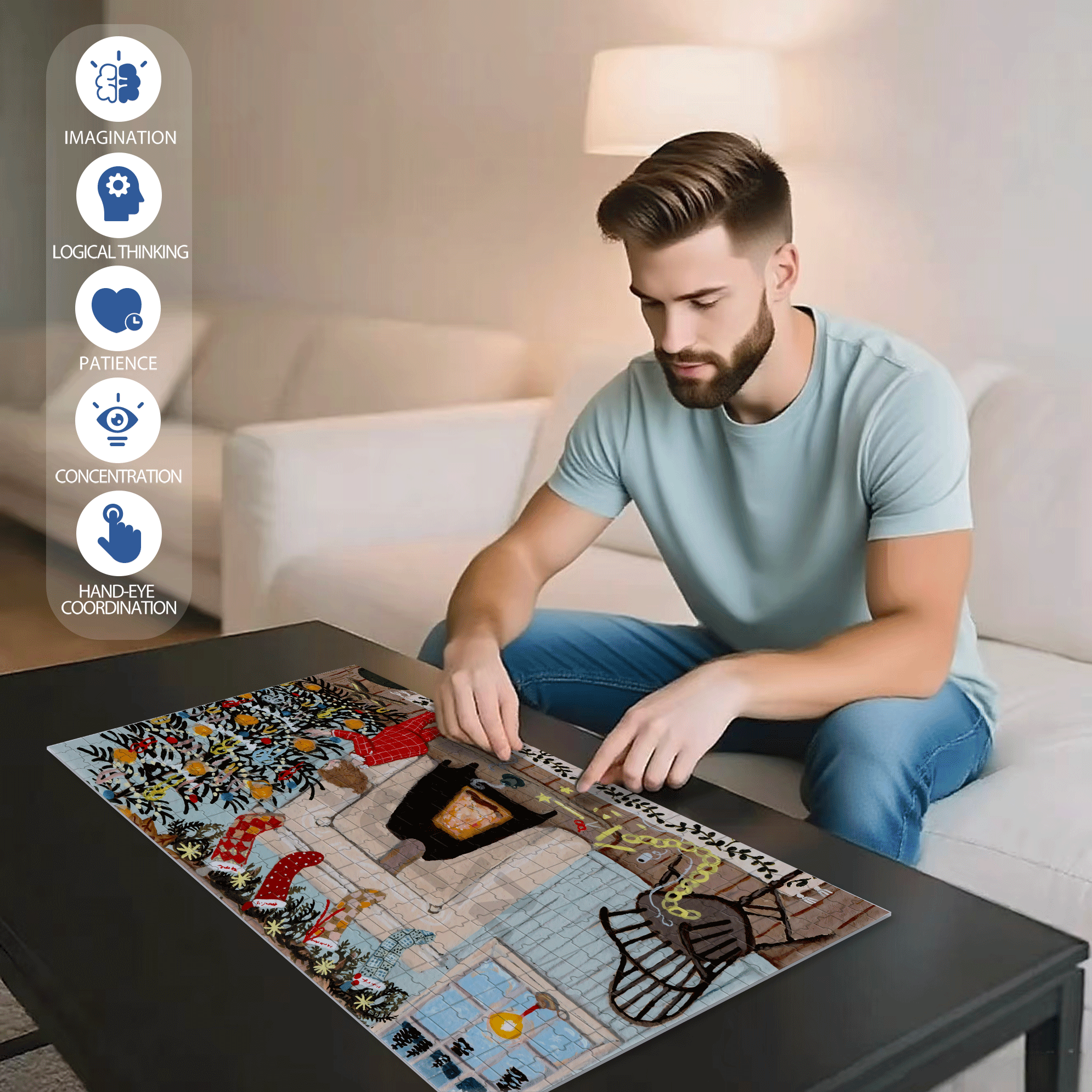 Merry and Bright 500pcs/1000pcs Jigsaw Puzzle, Scratch-Resistant, Interactive Family Game & Brain-Boosting DIY Decor, Perfect for Halloween, Christmas & New Year Gifts, Family Puzzle Game
