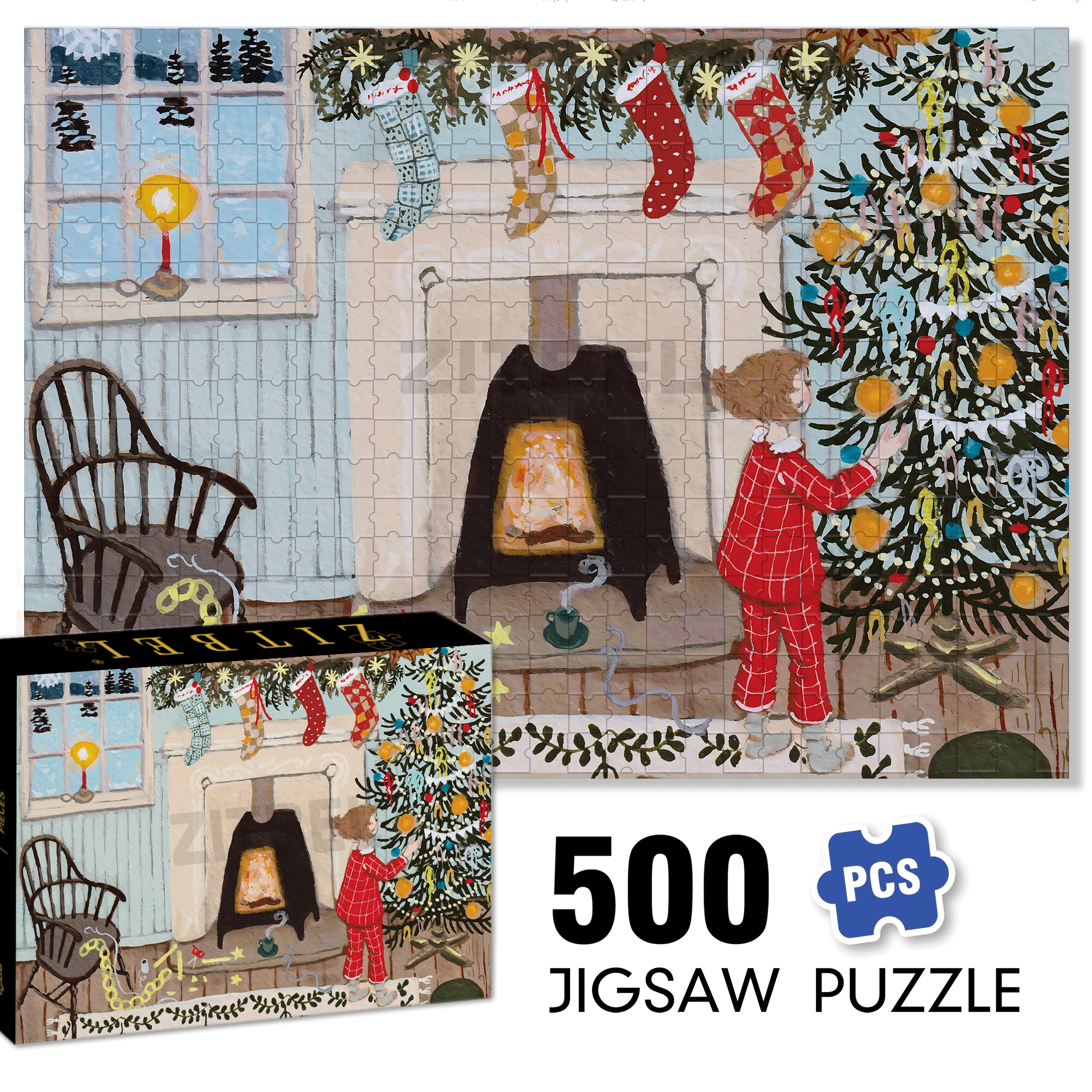 Merry and Bright 500pcs/1000pcs Jigsaw Puzzle, Scratch-Resistant, Interactive Family Game & Brain-Boosting DIY Decor, Perfect for Halloween, Christmas & New Year Gifts, Family Puzzle Game