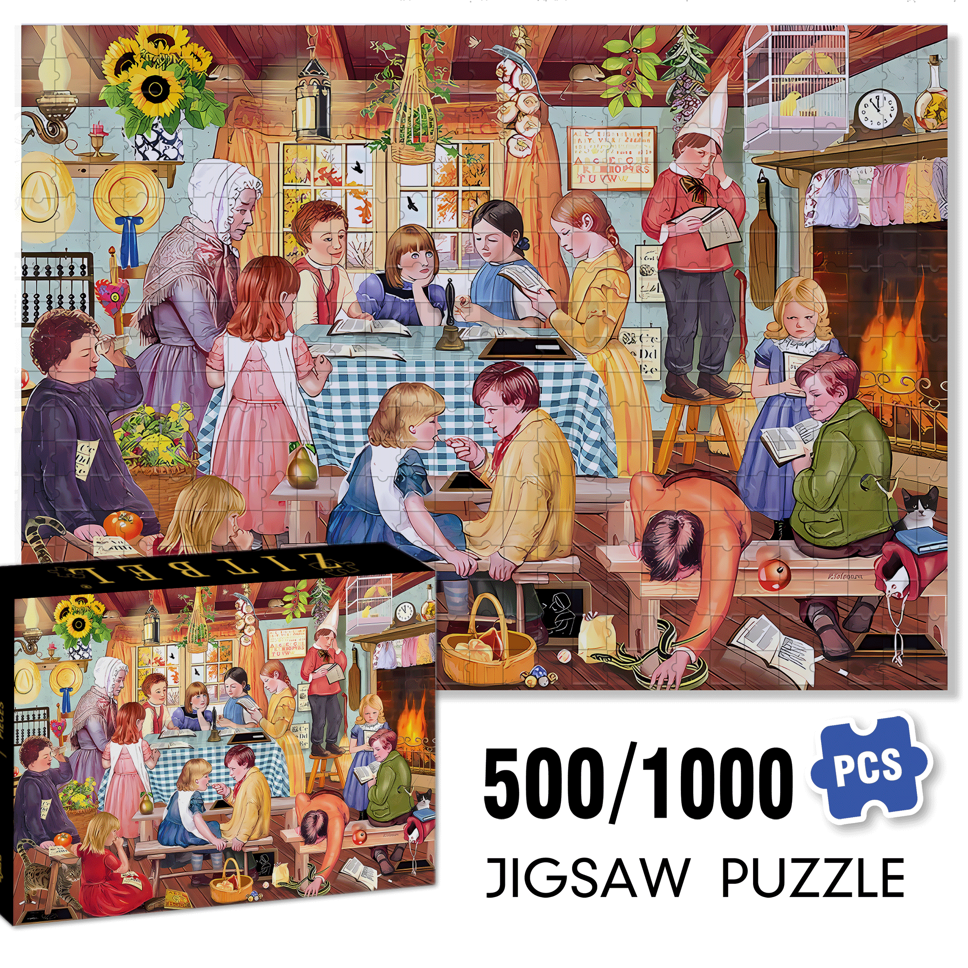 Miss Prinns Prairie School 500pcs/1000pcs Jigsaw Puzzle, Scratch-Resistant, Interactive Family Game & Brain-Boosting DIY Decor, Perfect for Halloween, Christmas & New Year Gifts, Family Puzzle Game