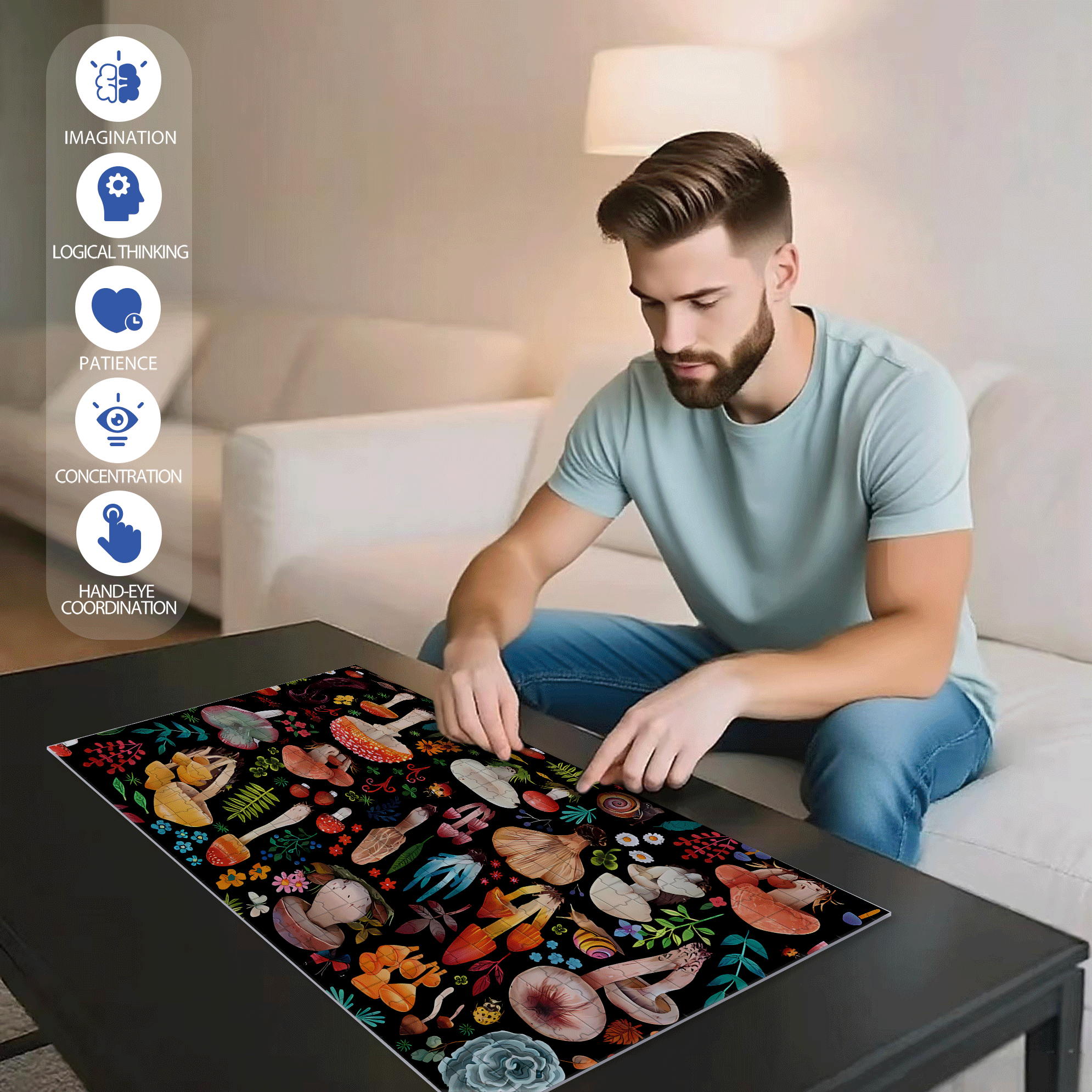 Mushroom House 2 500pcs/1000pcs Jigsaw Puzzle, Scratch-Resistant, Interactive Family Game & Brain-Boosting DIY Decor, Perfect for Halloween, Christmas & New Year Gifts, Family Puzzle Game