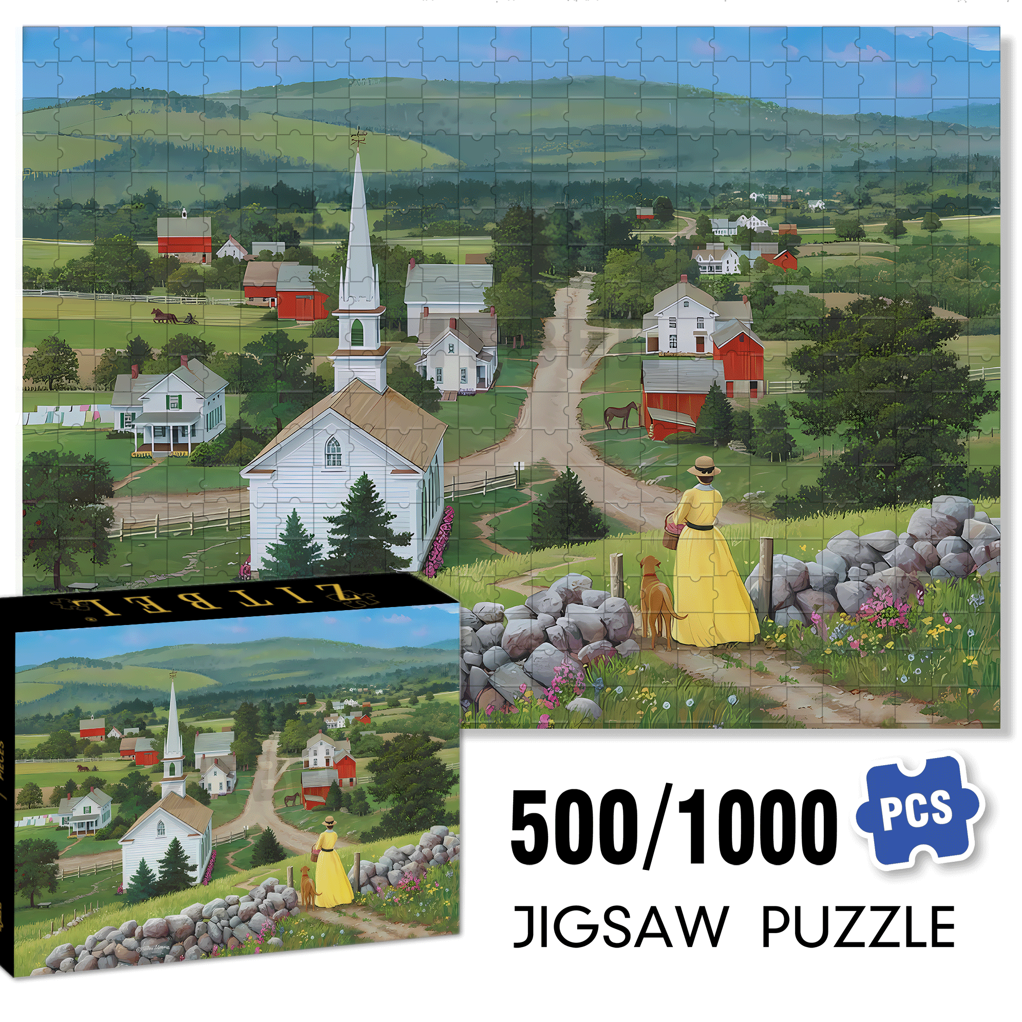 Our Town 500pcs/1000pcs Jigsaw Puzzle, Scratch-Resistant, Interactive Family Game & Brain-Boosting DIY Decor, Perfect for Halloween, Christmas & New Year Gifts, Family Puzzle Game