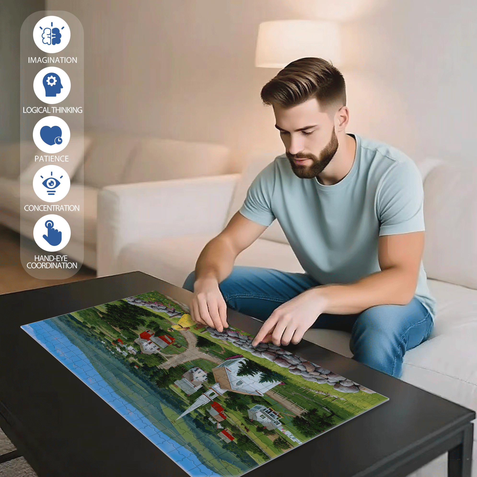 Our Town 500pcs/1000pcs Jigsaw Puzzle, Scratch-Resistant, Interactive Family Game & Brain-Boosting DIY Decor, Perfect for Halloween, Christmas & New Year Gifts, Family Puzzle Game