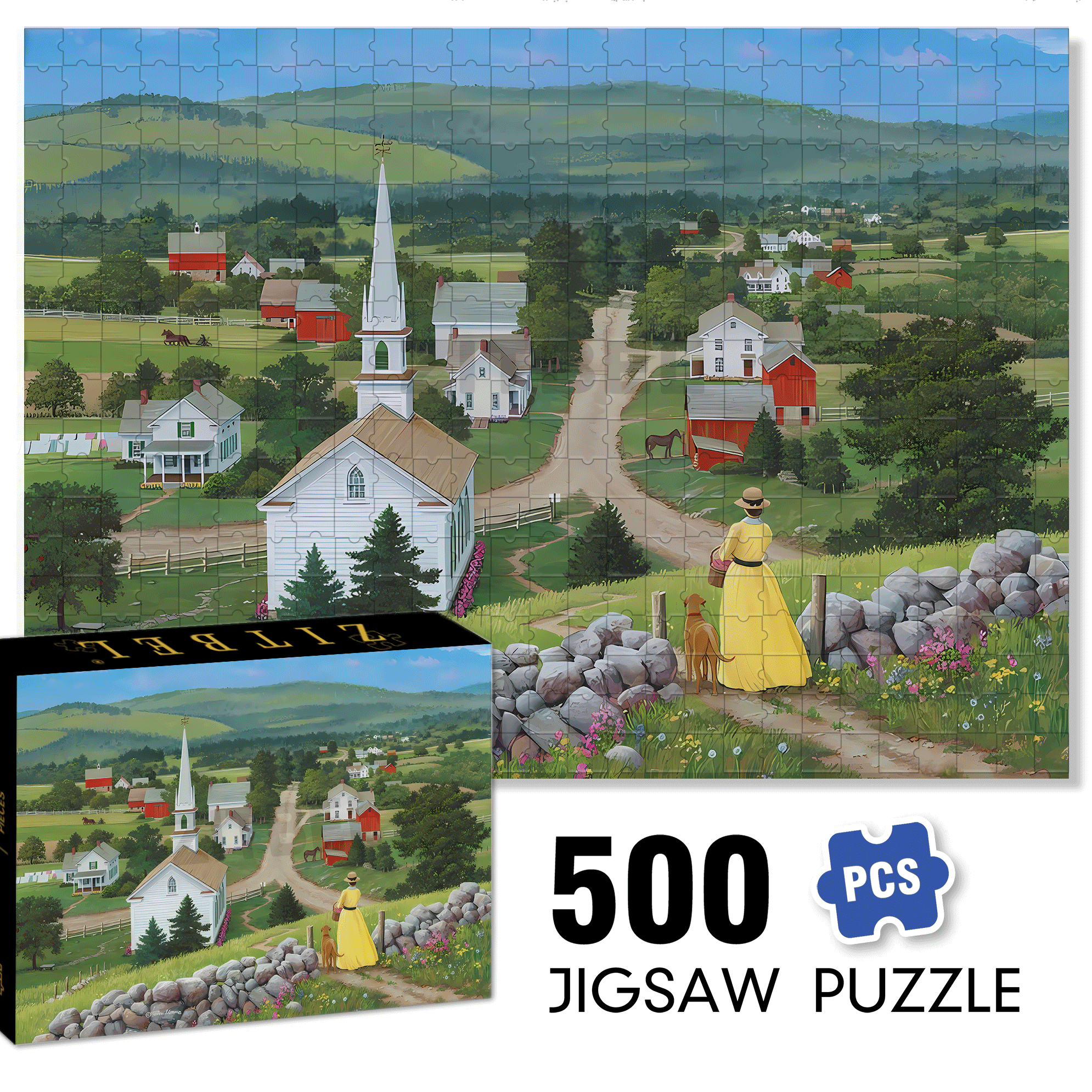 Our Town 500pcs/1000pcs Jigsaw Puzzle, Scratch-Resistant, Interactive Family Game & Brain-Boosting DIY Decor, Perfect for Halloween, Christmas & New Year Gifts, Family Puzzle Game