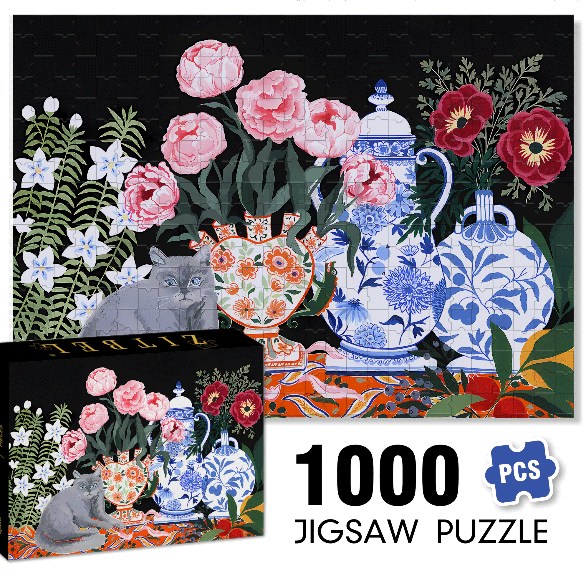 Porcelaine 500pcs/1000pcs Jigsaw Puzzle, Scratch-Resistant, Interactive Family Game & Brain-Boosting DIY Decor, Perfect for Halloween, Christmas & New Year Gifts, Family Puzzle Game