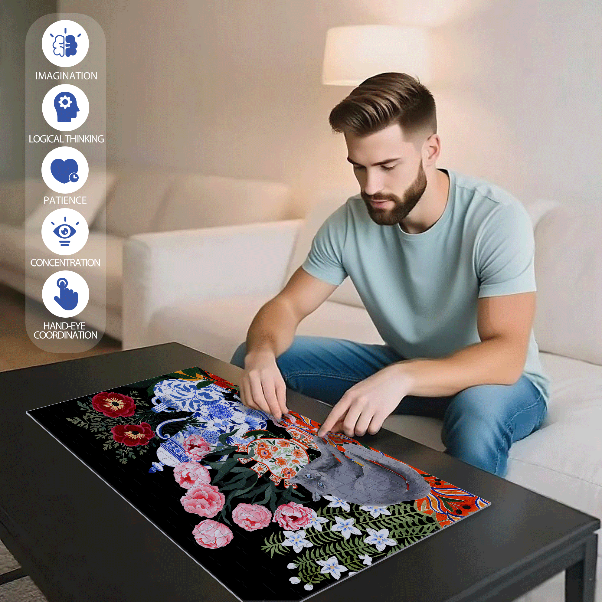 Porcelaine 500pcs/1000pcs Jigsaw Puzzle, Scratch-Resistant, Interactive Family Game & Brain-Boosting DIY Decor, Perfect for Halloween, Christmas & New Year Gifts, Family Puzzle Game