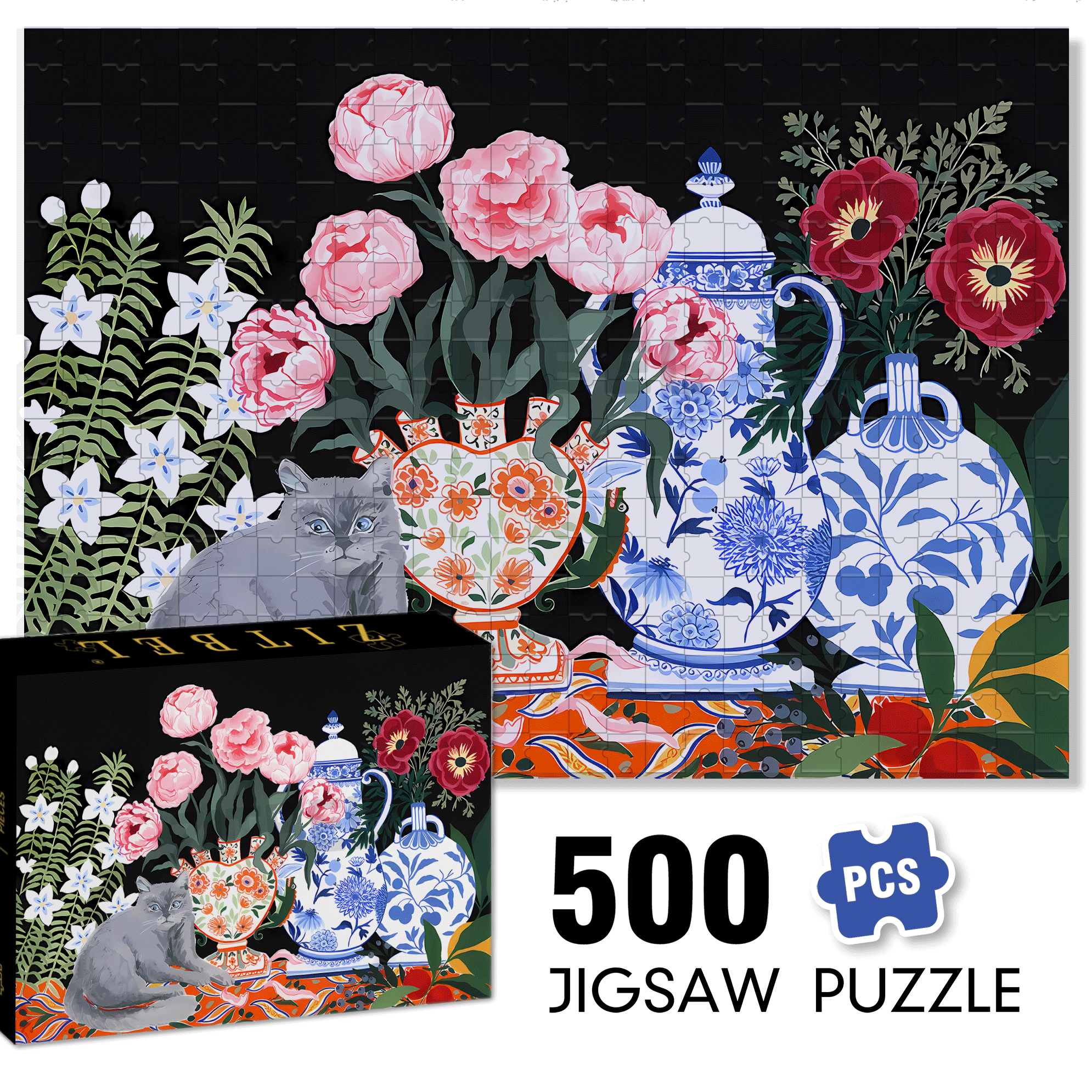 Porcelaine 500pcs/1000pcs Jigsaw Puzzle, Scratch-Resistant, Interactive Family Game & Brain-Boosting DIY Decor, Perfect for Halloween, Christmas & New Year Gifts, Family Puzzle Game