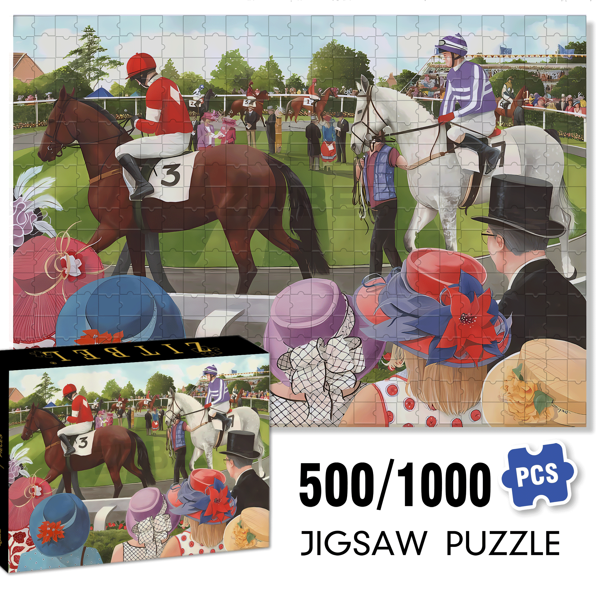 Racecourse 500pcs/1000pcs Jigsaw Puzzle, Scratch-Resistant, Interactive Family Game & Brain-Boosting DIY Decor, Perfect for Halloween, Christmas & New Year Gifts, Family Puzzle Game